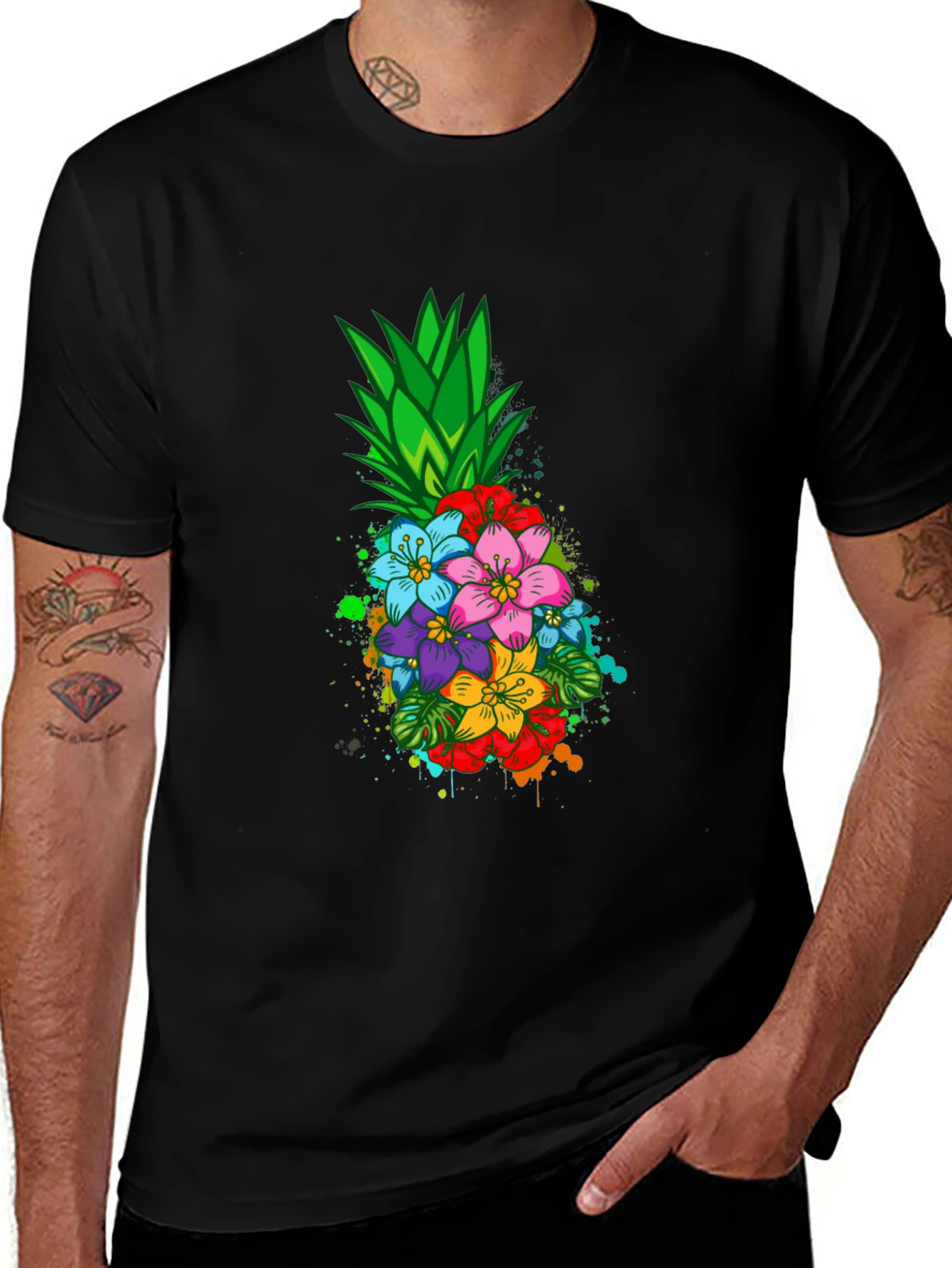 Variant 21 of Floral Pineapple Graphic Tee - Unique Colorful Design
