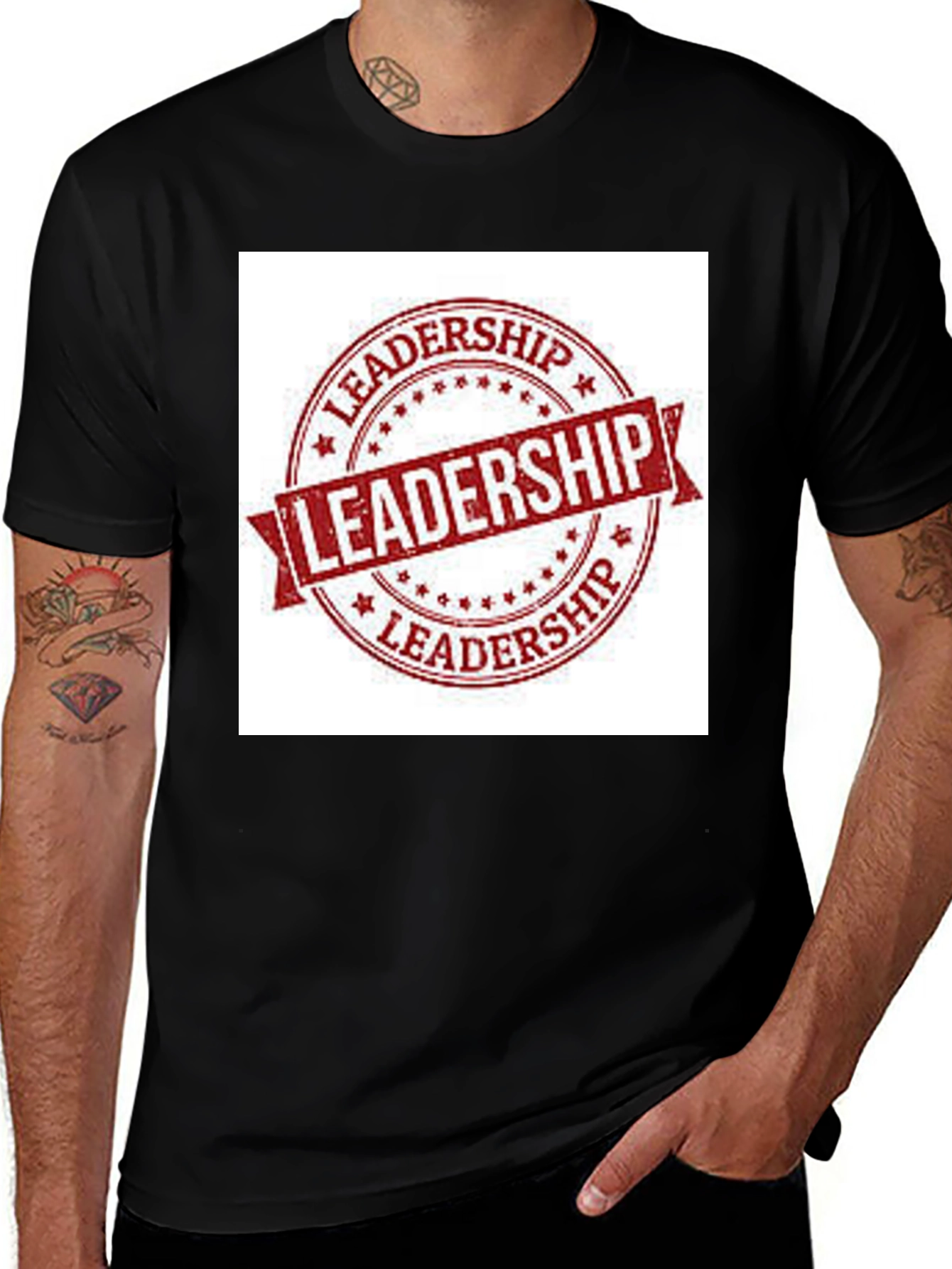 Black Leadership Stamp Graphic Tee - Black Cotton T-Shirt main image