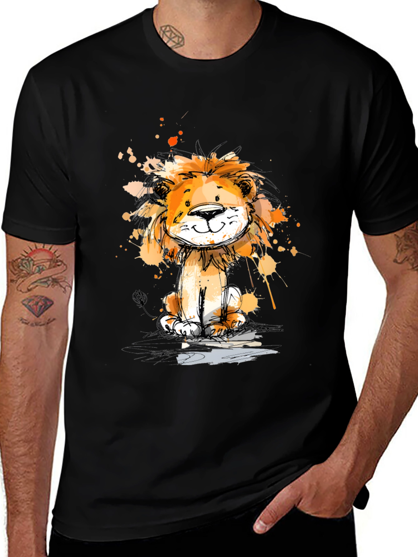 Variant 20 of Cute Lion Graphic Print Black T-Shirt