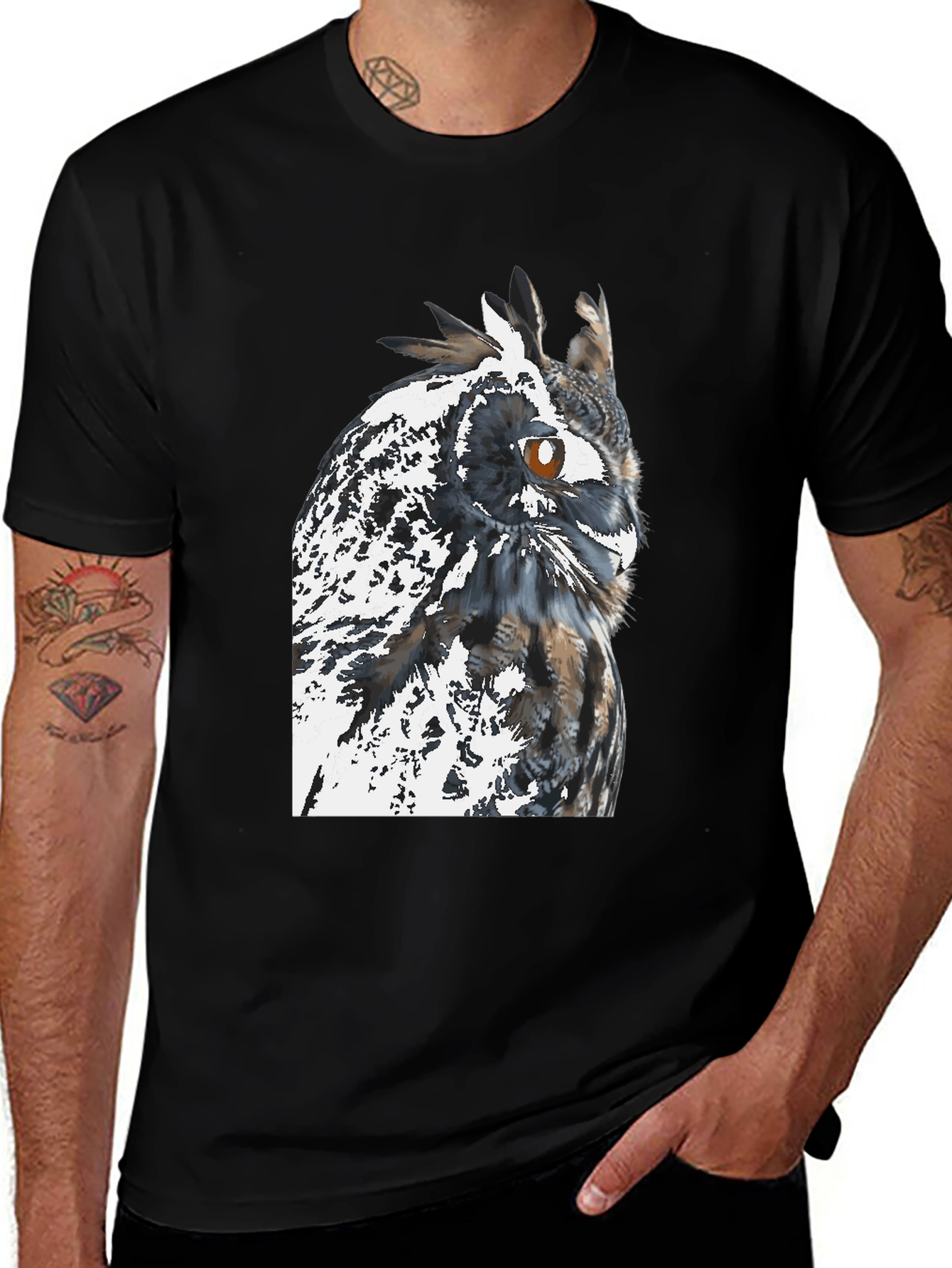 Variant 29 of Owl Graphic Print Black T-Shirt