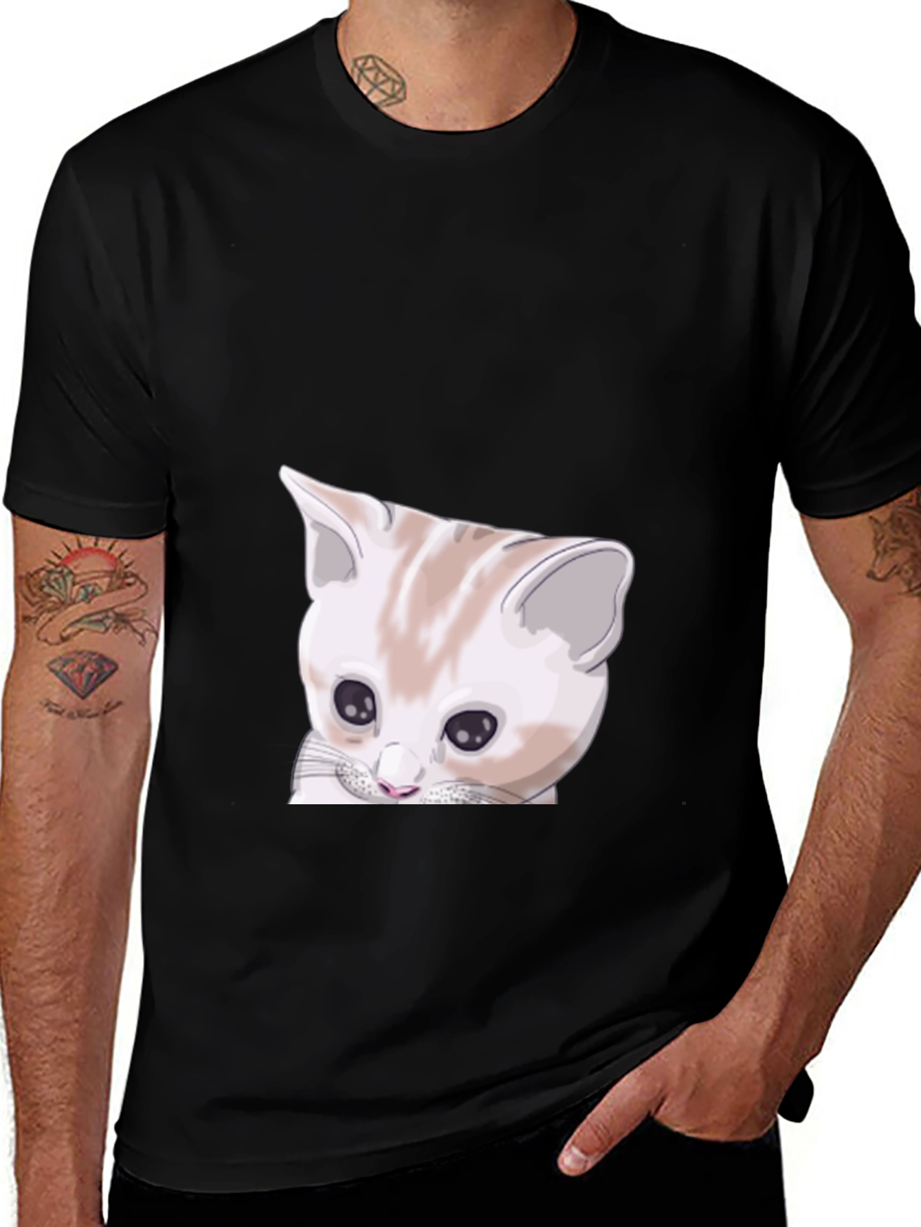 Cute Cat Graphic Black T-Shirt