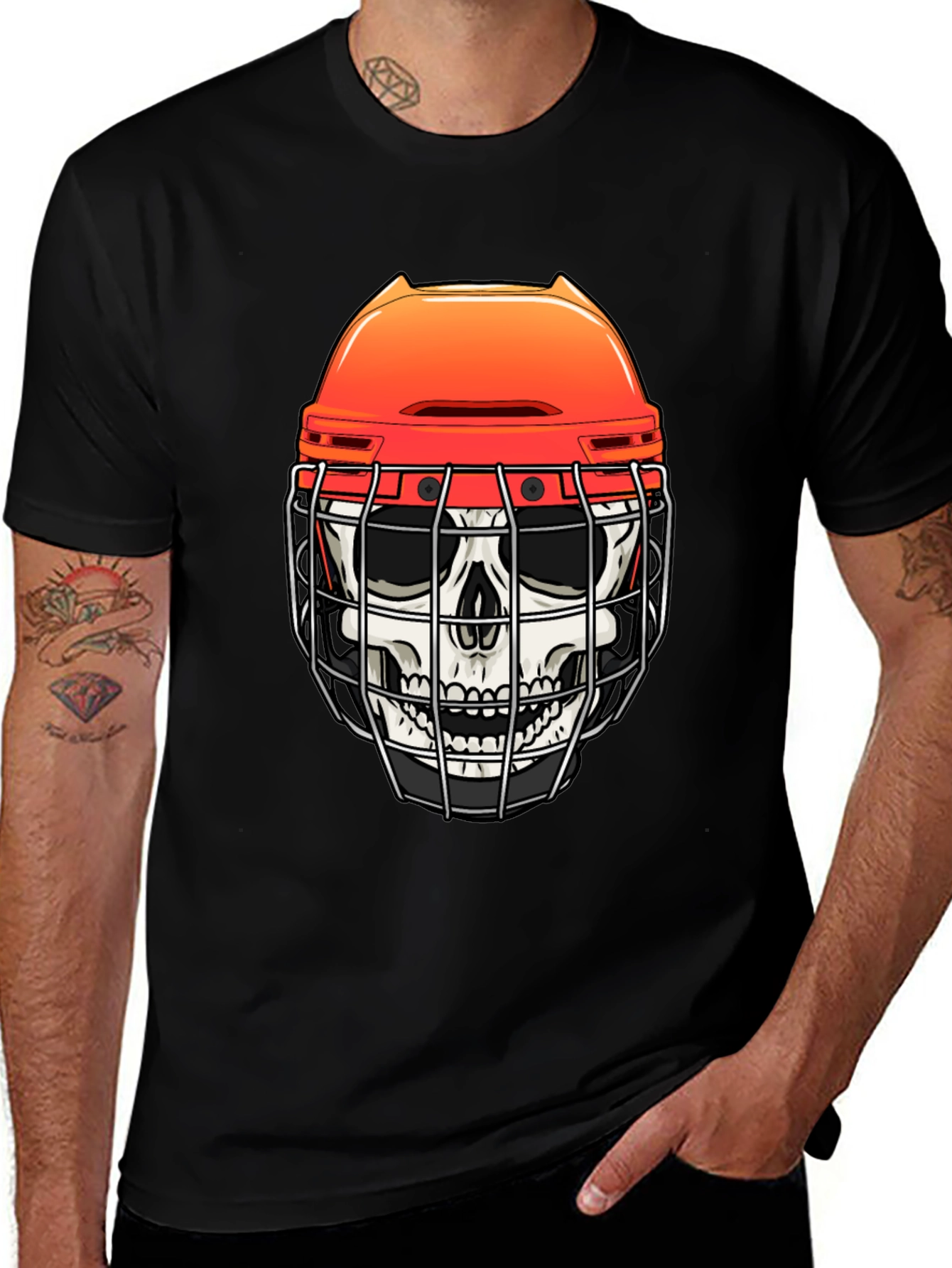 Variant 5 of Skull Hockey Helmet Graphic Tee - Men's Black T-Shirt