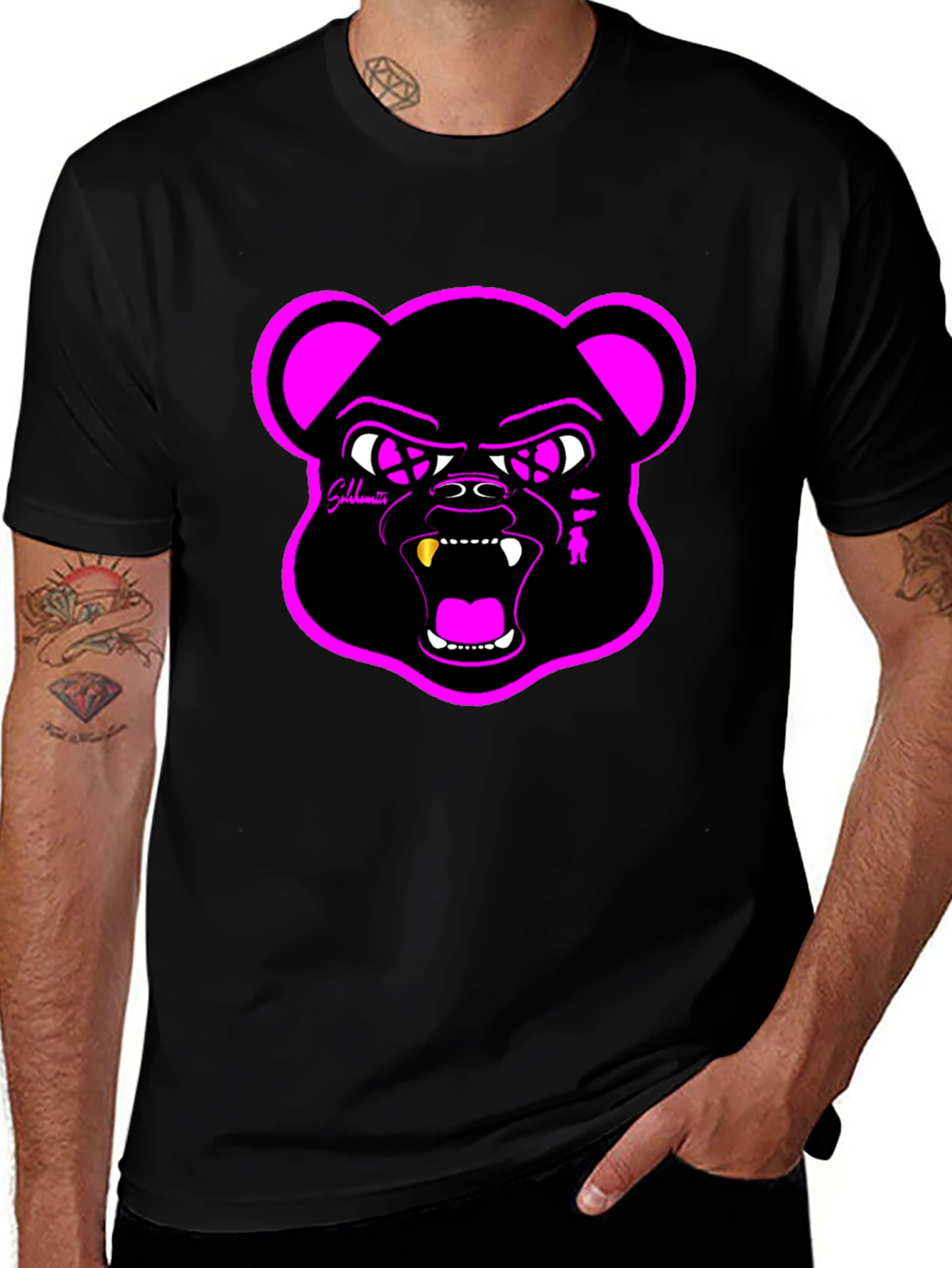 Graphic Black T-Shirt with Bear Design