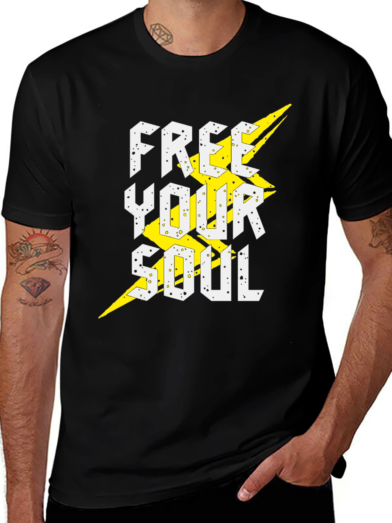 Variant 5 of Free Your Soul Black T-Shirt - Lightning Bolt Graphic Tee