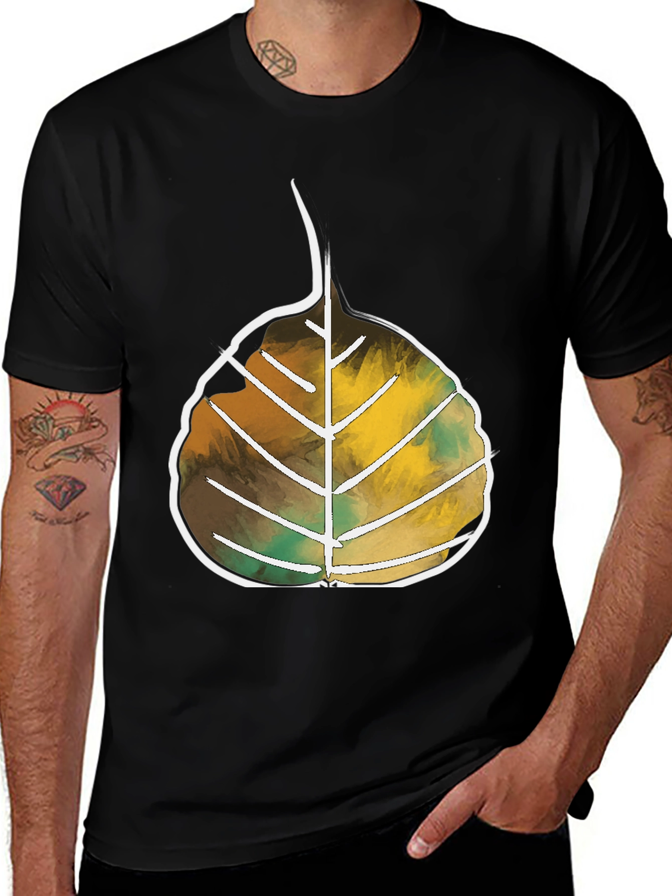 Variant 25 of Leaf Design Black T-Shirt | Casual Wear