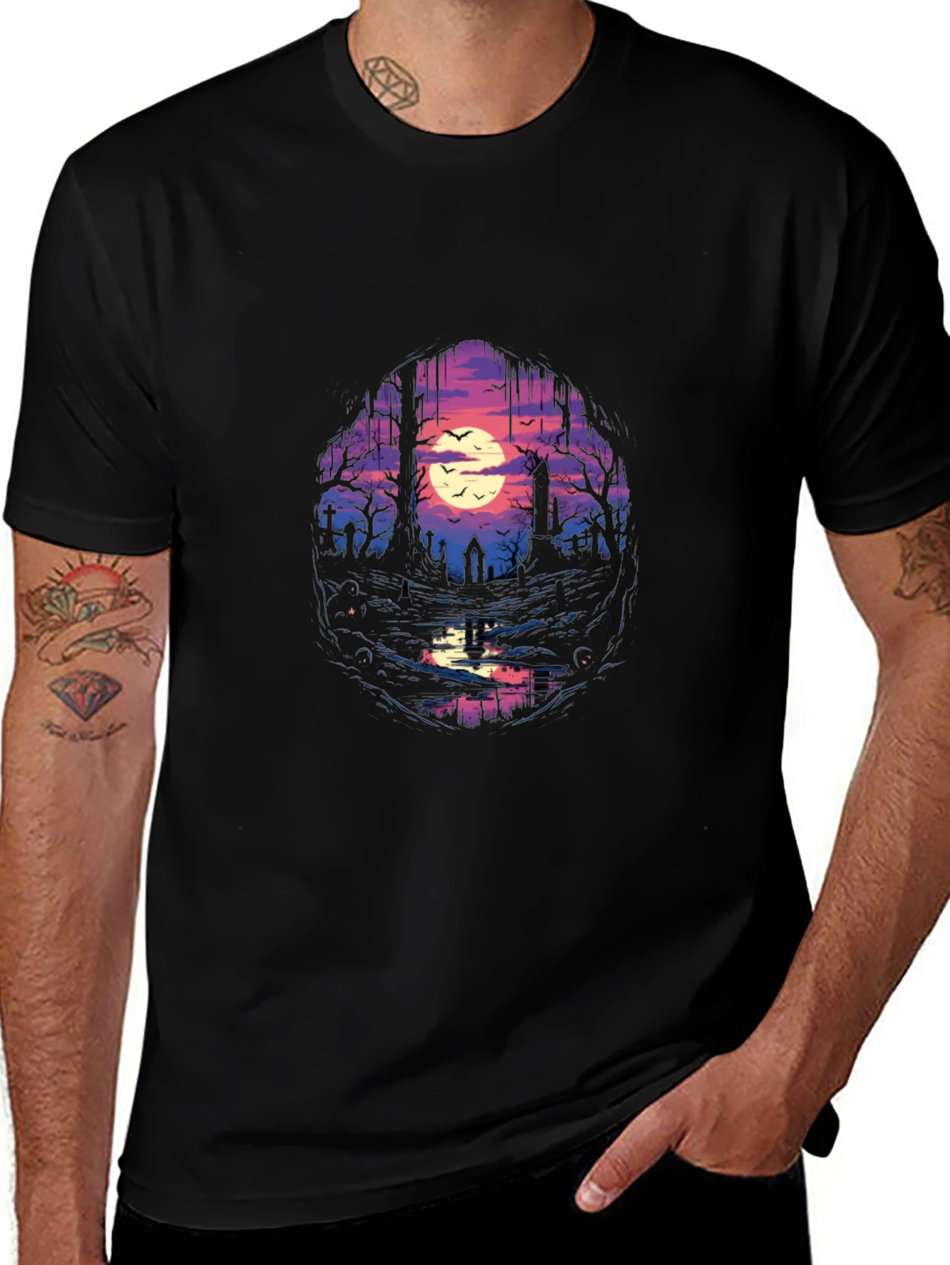 Variant 18 of Graveyard Moon T-Shirt - Spooky Scene Tee