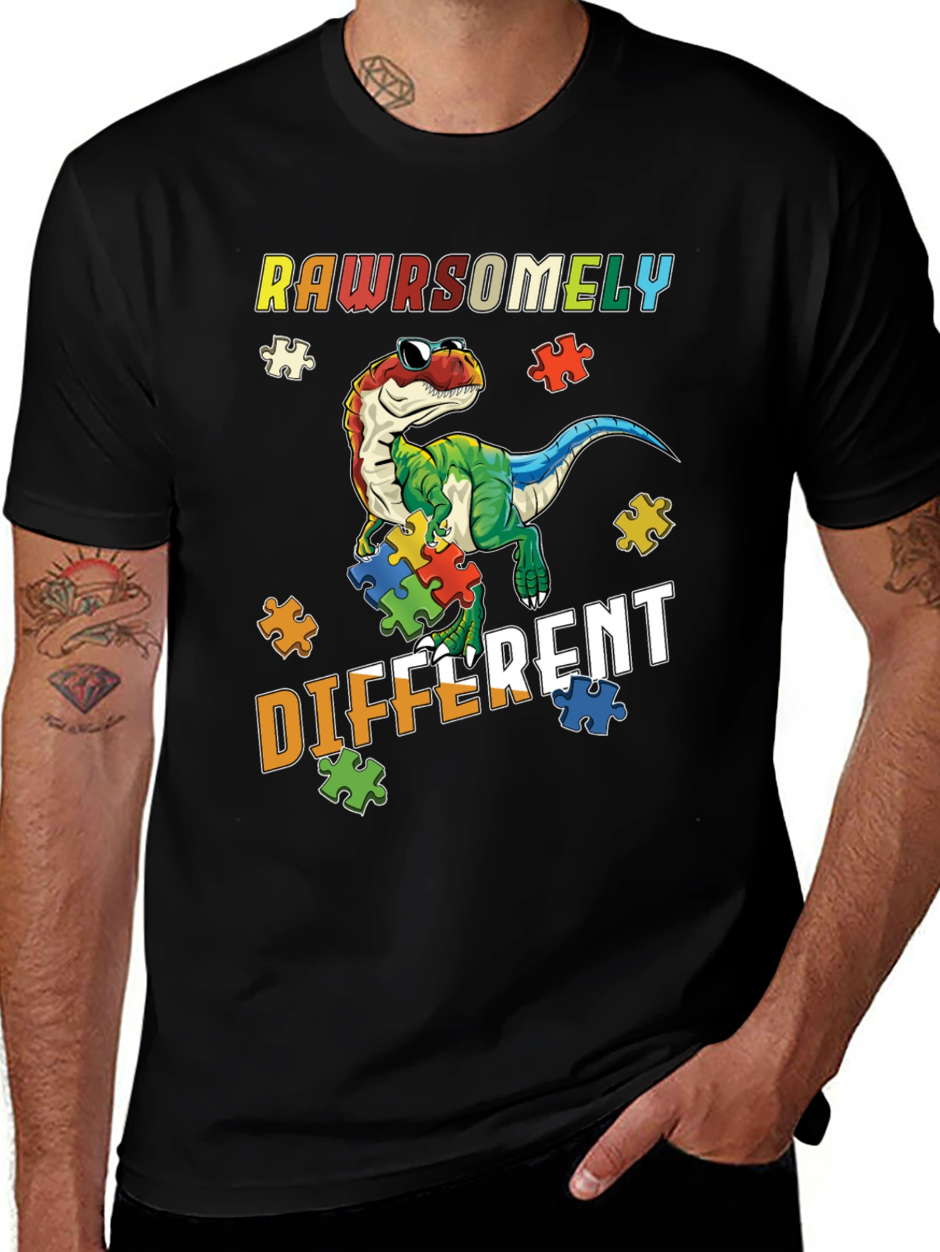 Variant 28 of Rawsomely Different Dinosaur Autism Awareness T-Shirt