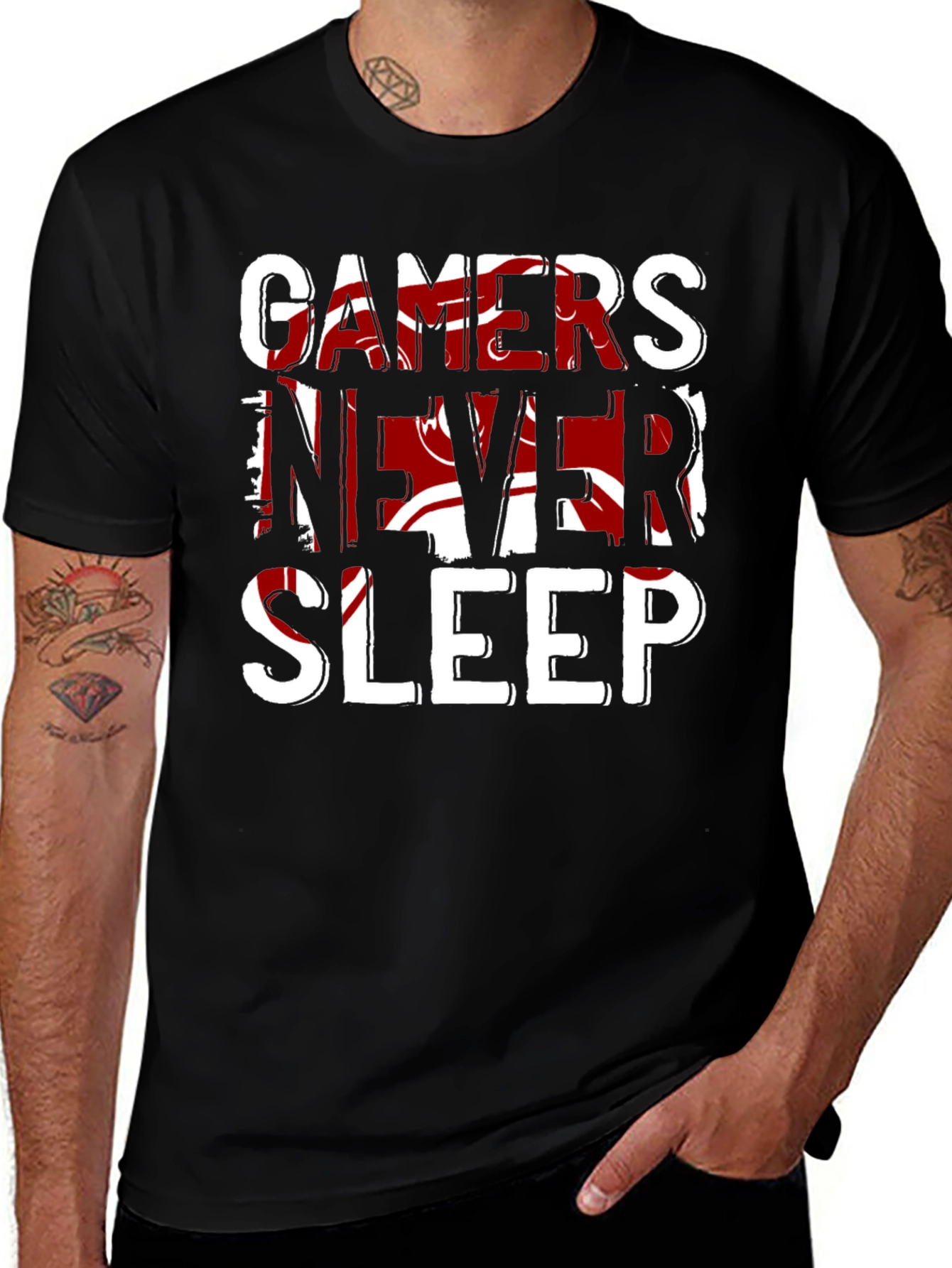 Variant 14 of Gamers Never Sleep Black T-Shirt - Bold Graphic Tee