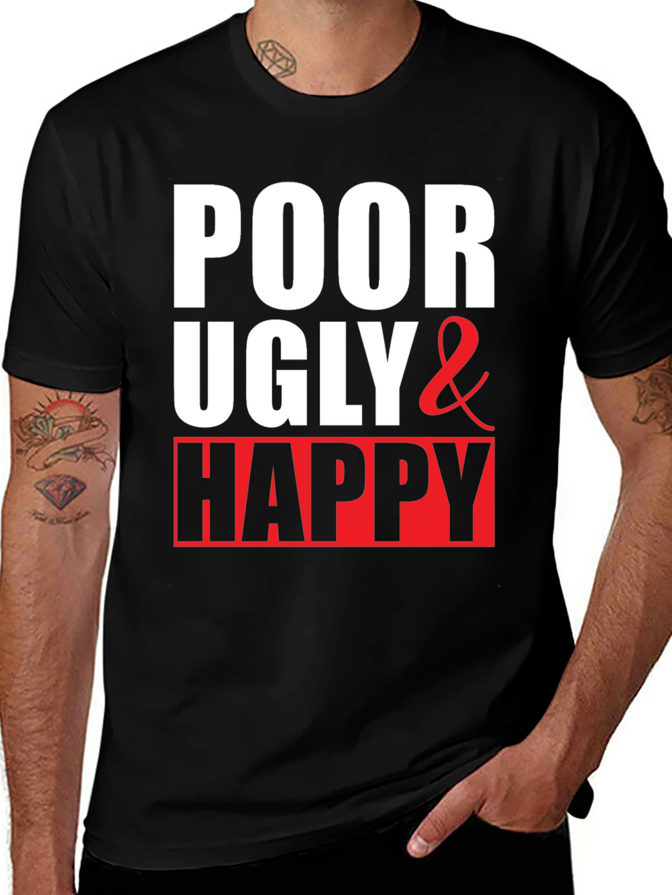 Variant 15 of Poor Ugly & Happy T-Shirt - Black Crew Neck