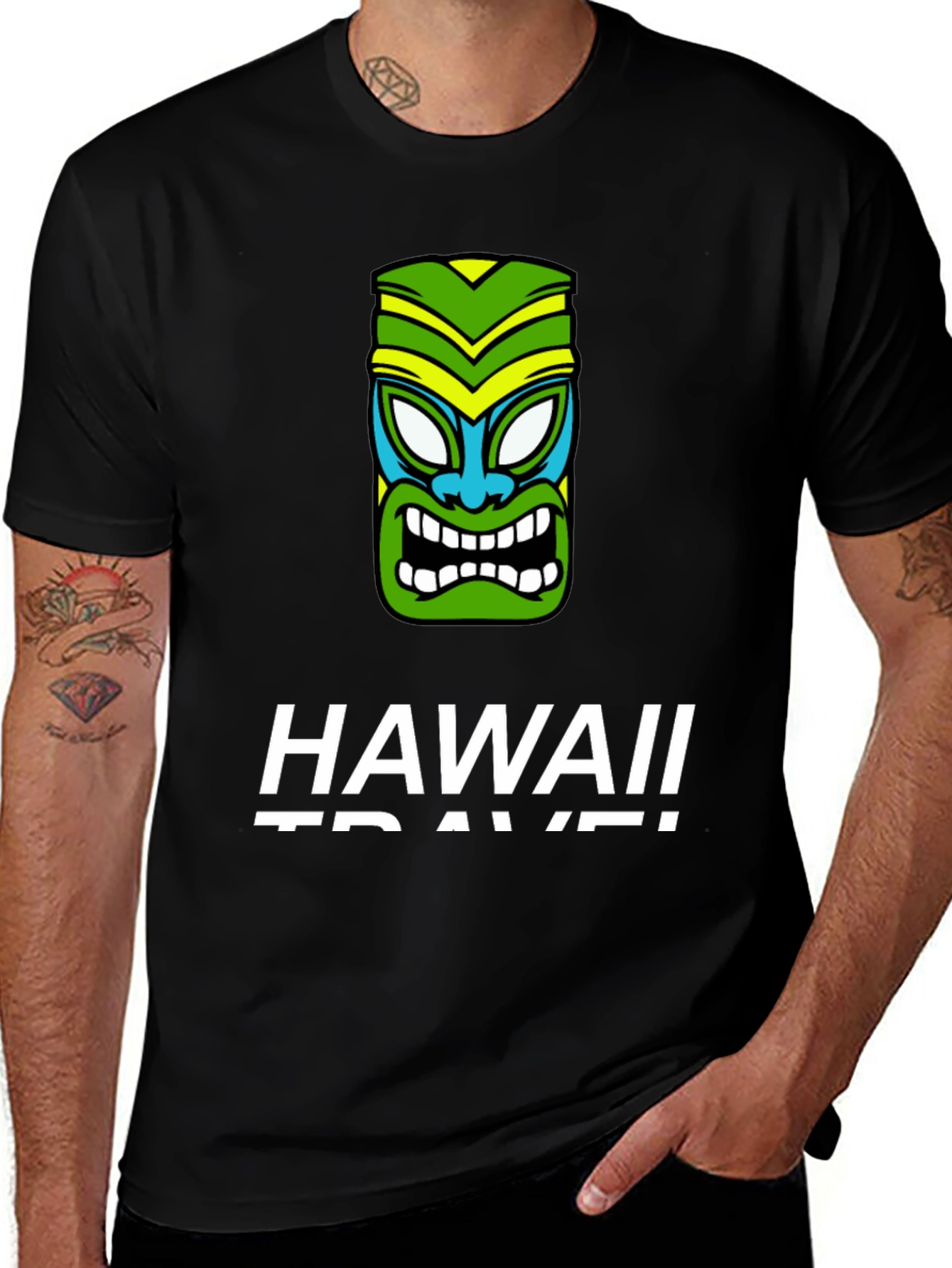 Hawaii Travel Tiki Face Black T-Shirt