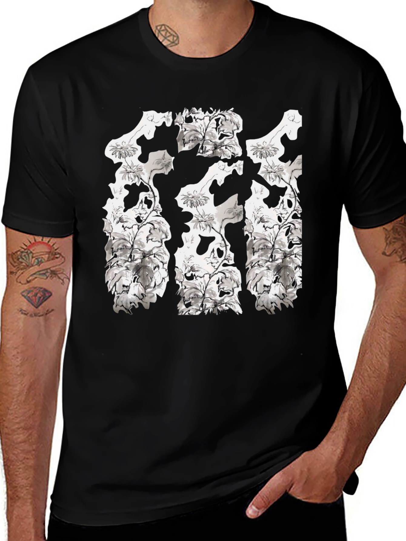 Black Floral Skull T-Shirt - Black main image