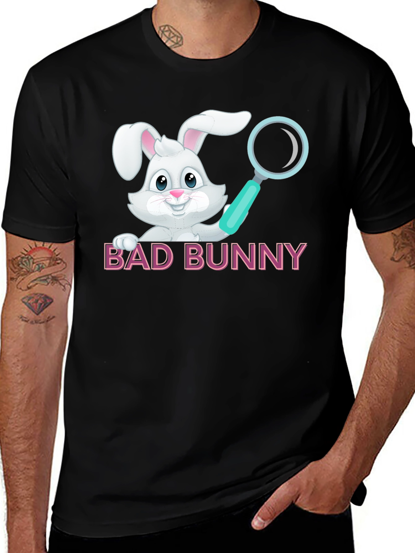 Variant 5 of Bad Bunny Cartoon Graphic Black Tee