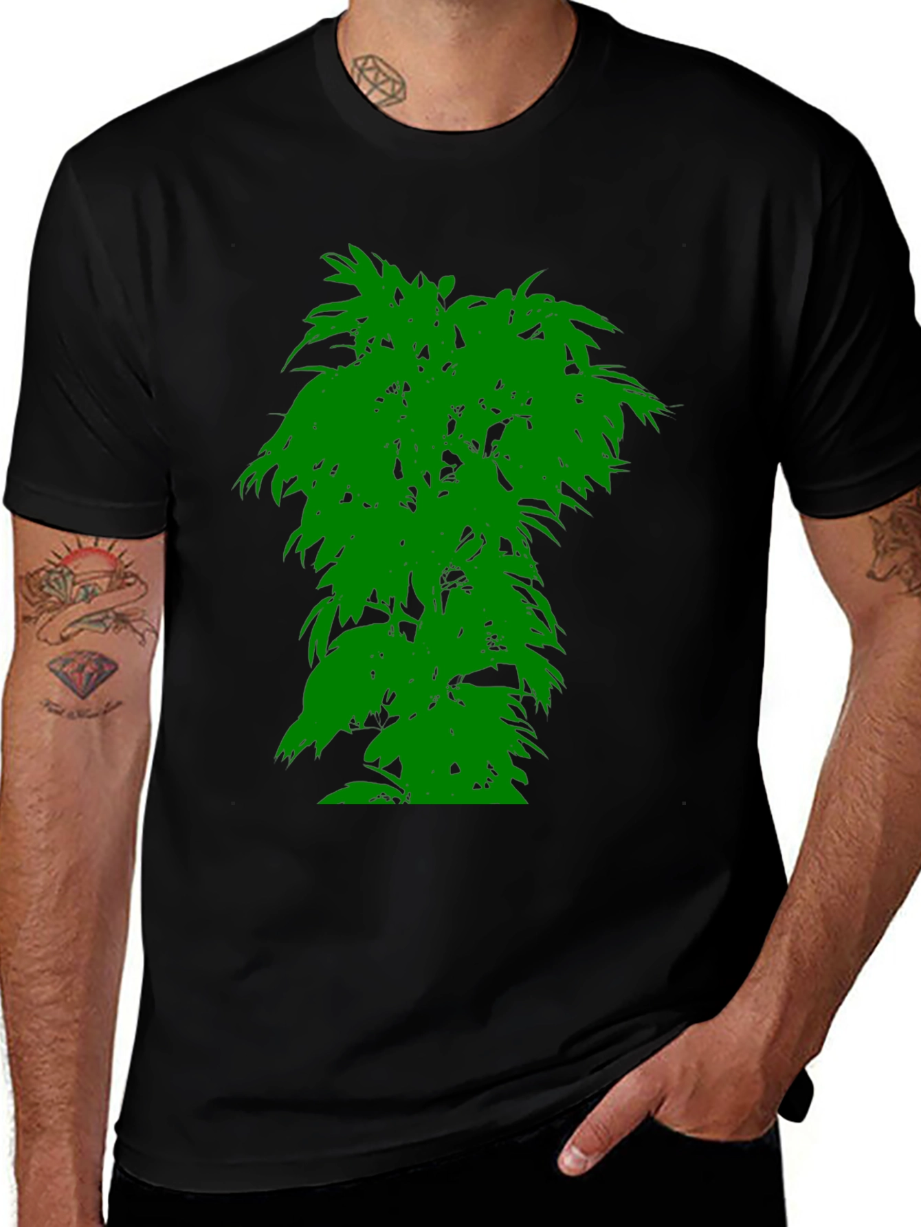Variant 18 of Men's Black T-Shirt with Green Tree Graphic