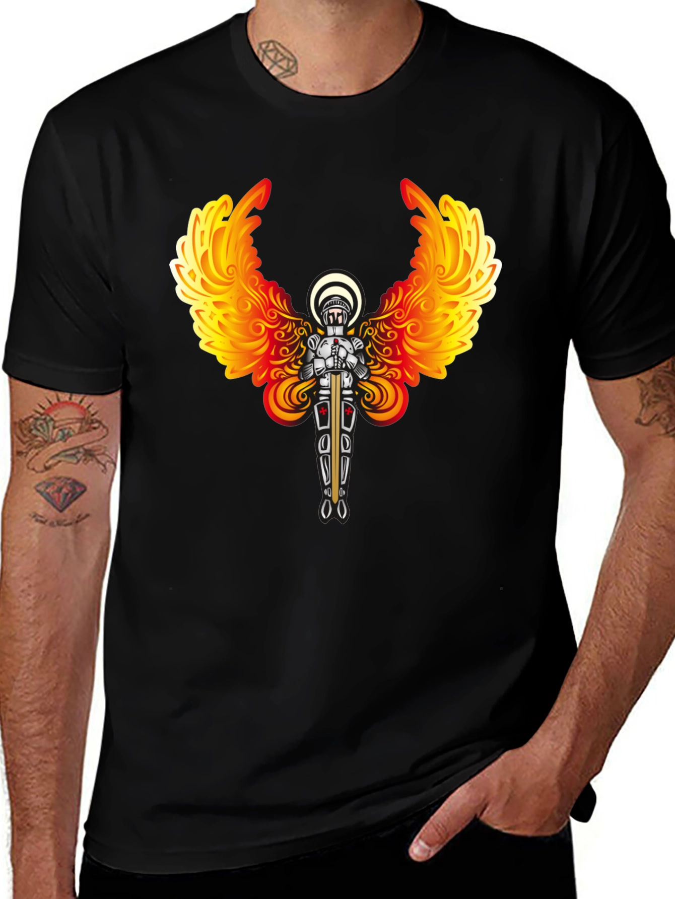 Variant 23 of Fiery Angel Knight Graphic Tee - Black