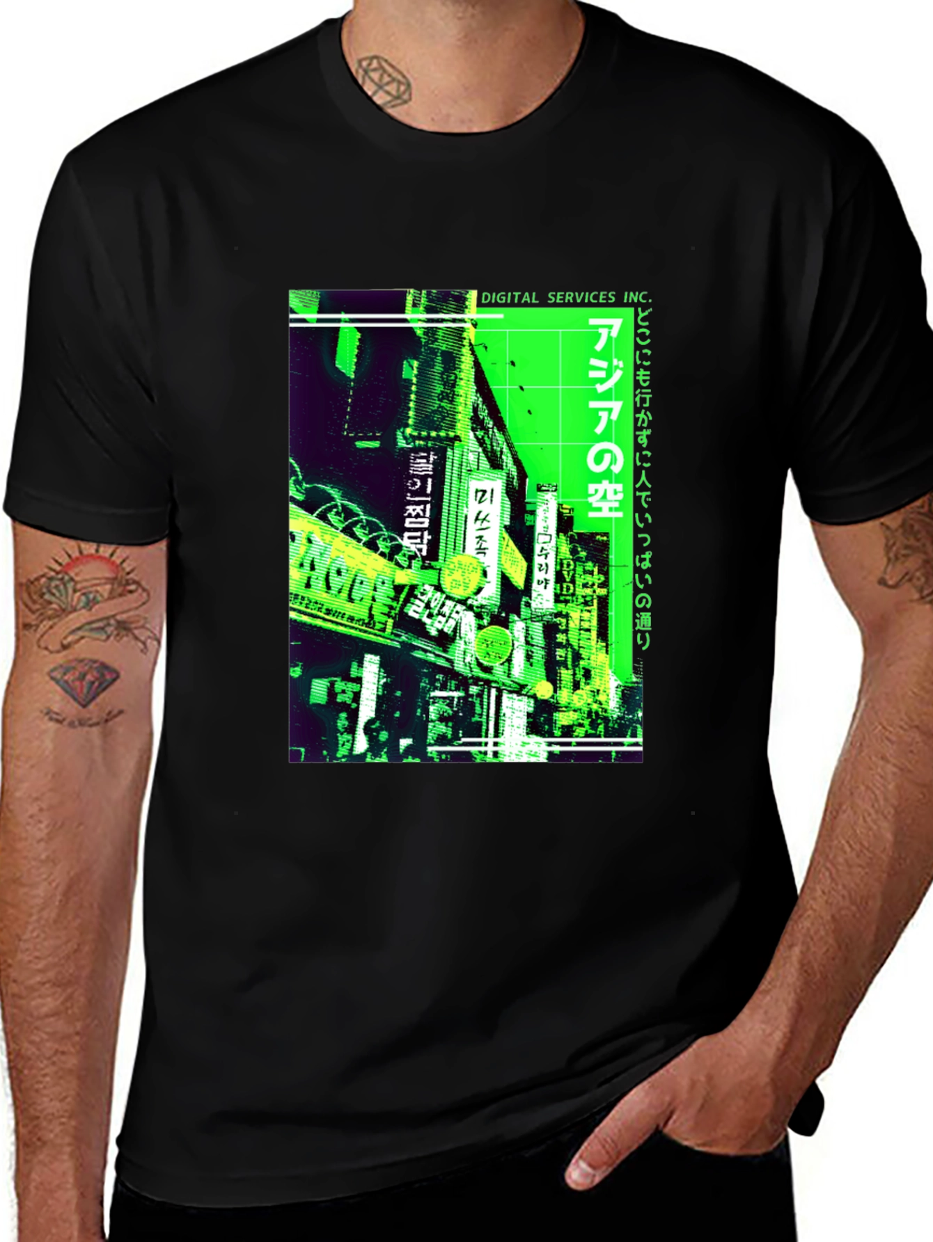 Black Asia Street Scene Graphic T-Shirt - Digital Services main image