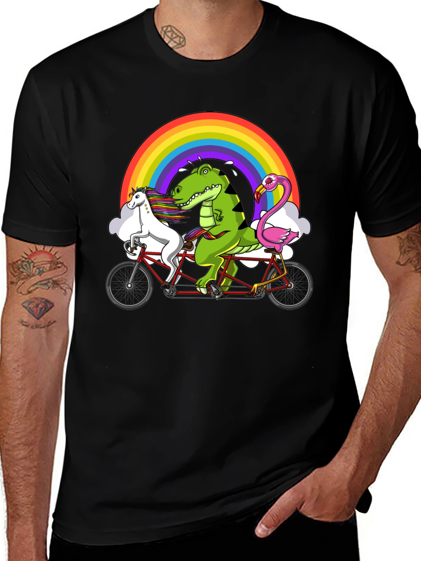 Variant 11 of Tandem Bike T-Shirt: Unicorn, Dinosaur, Flamingo Design