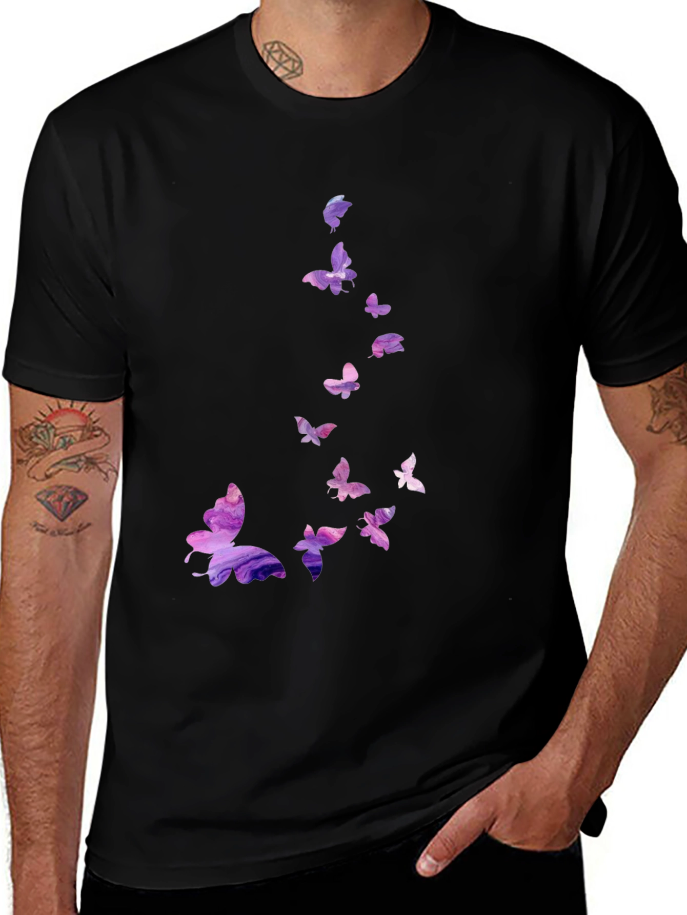 Butterfly Print Black Casual T-Shirt