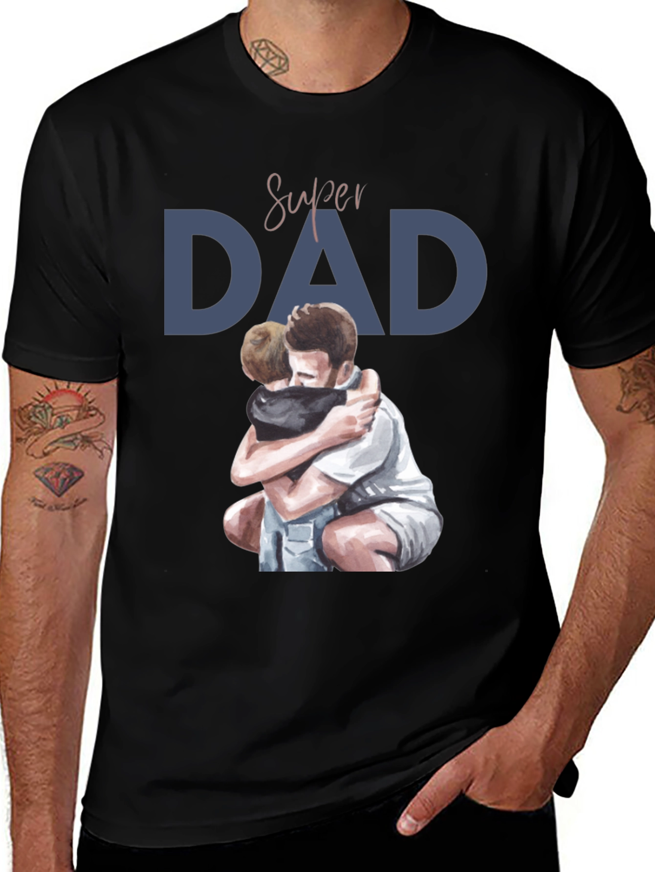 Super Dad Hugging Son Graphic T-Shirt - Father's Day Gift