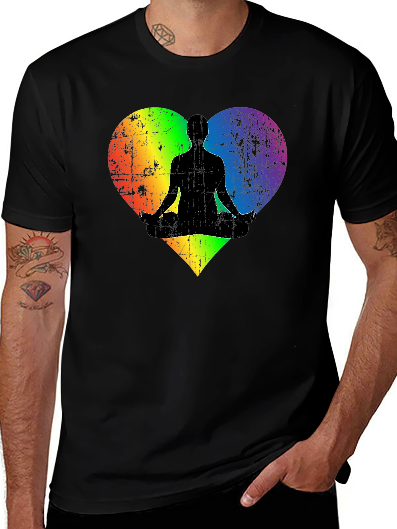 Variant 6 of Rainbow Heart Yoga Pose Men's Black T-Shirt