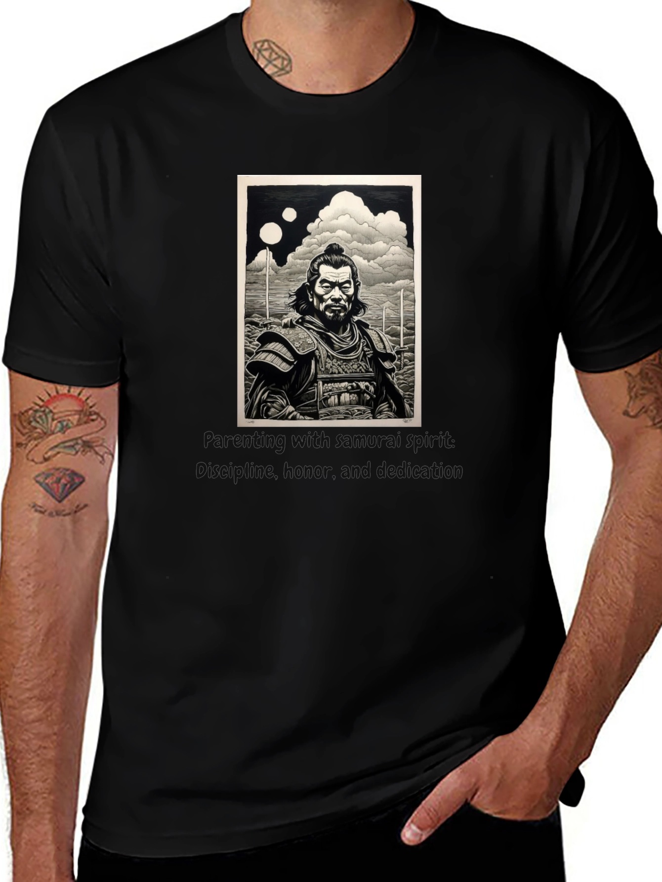 Variant 5 of Samurai Graphic Print Black Cotton T-Shirt
