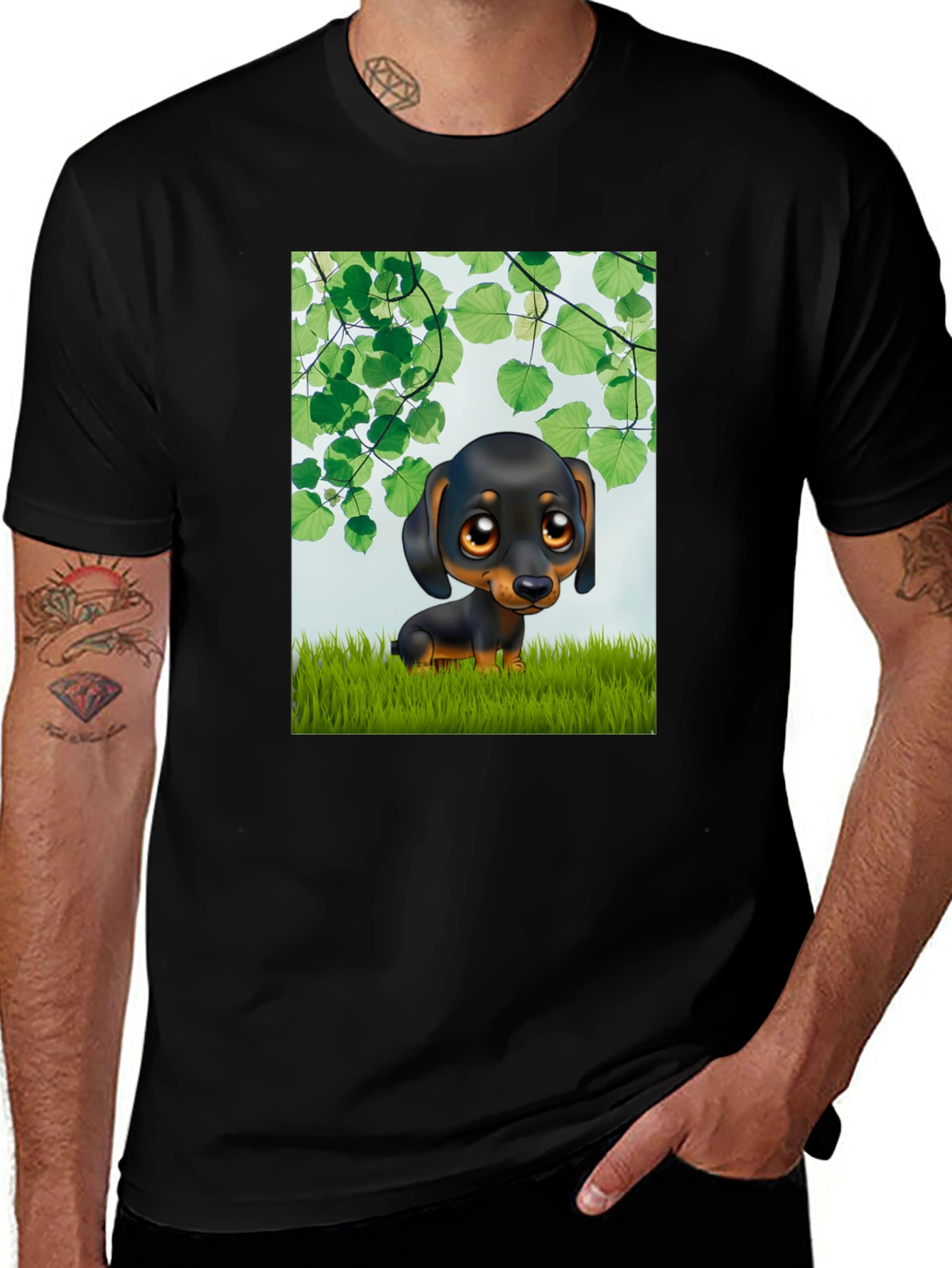 Variant 4 of Cartoon Dachshund T-Shirt - Cute Dog Graphic Tee