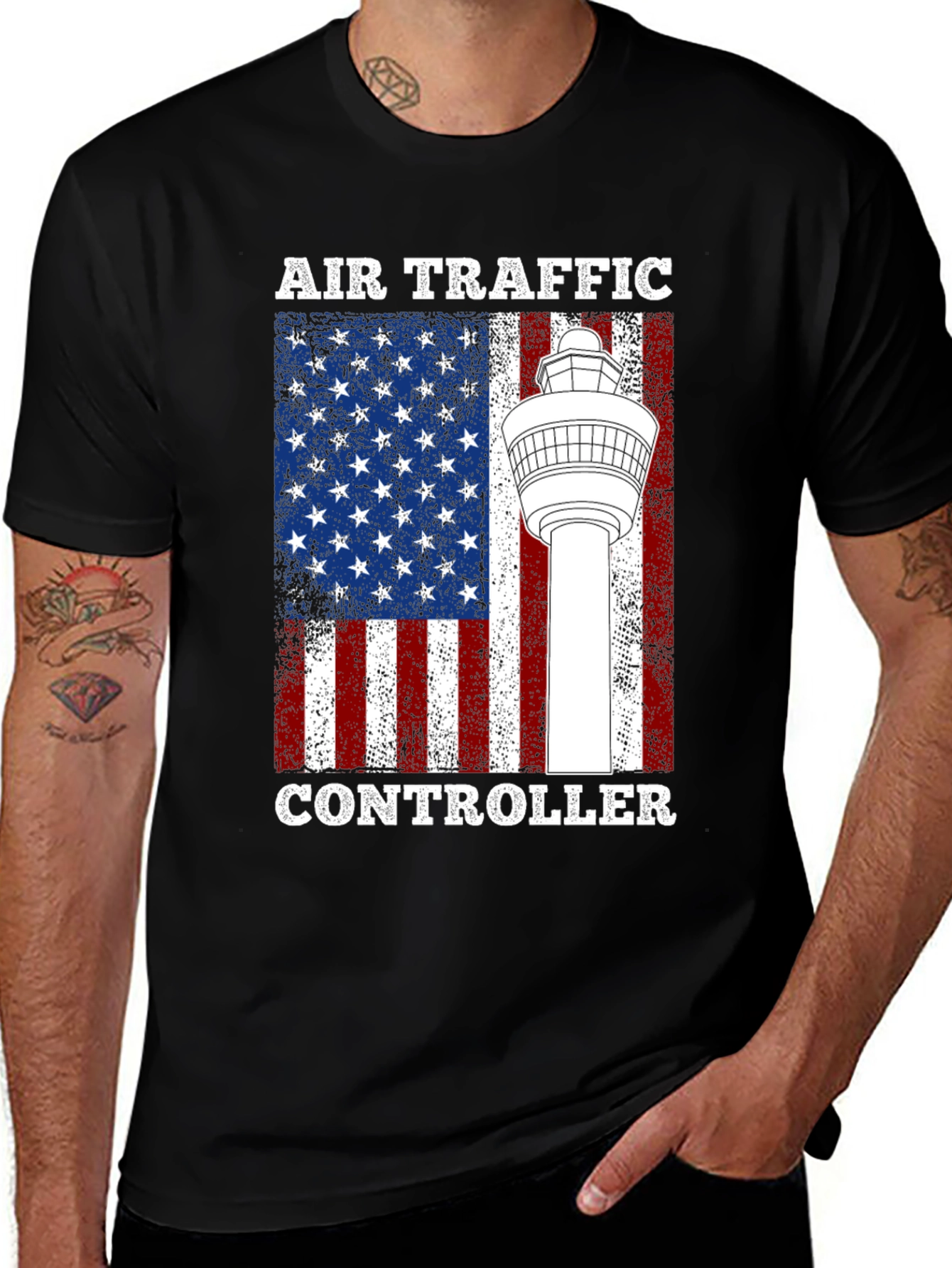 Variant 4 of Air Traffic Controller American Flag T-Shirt