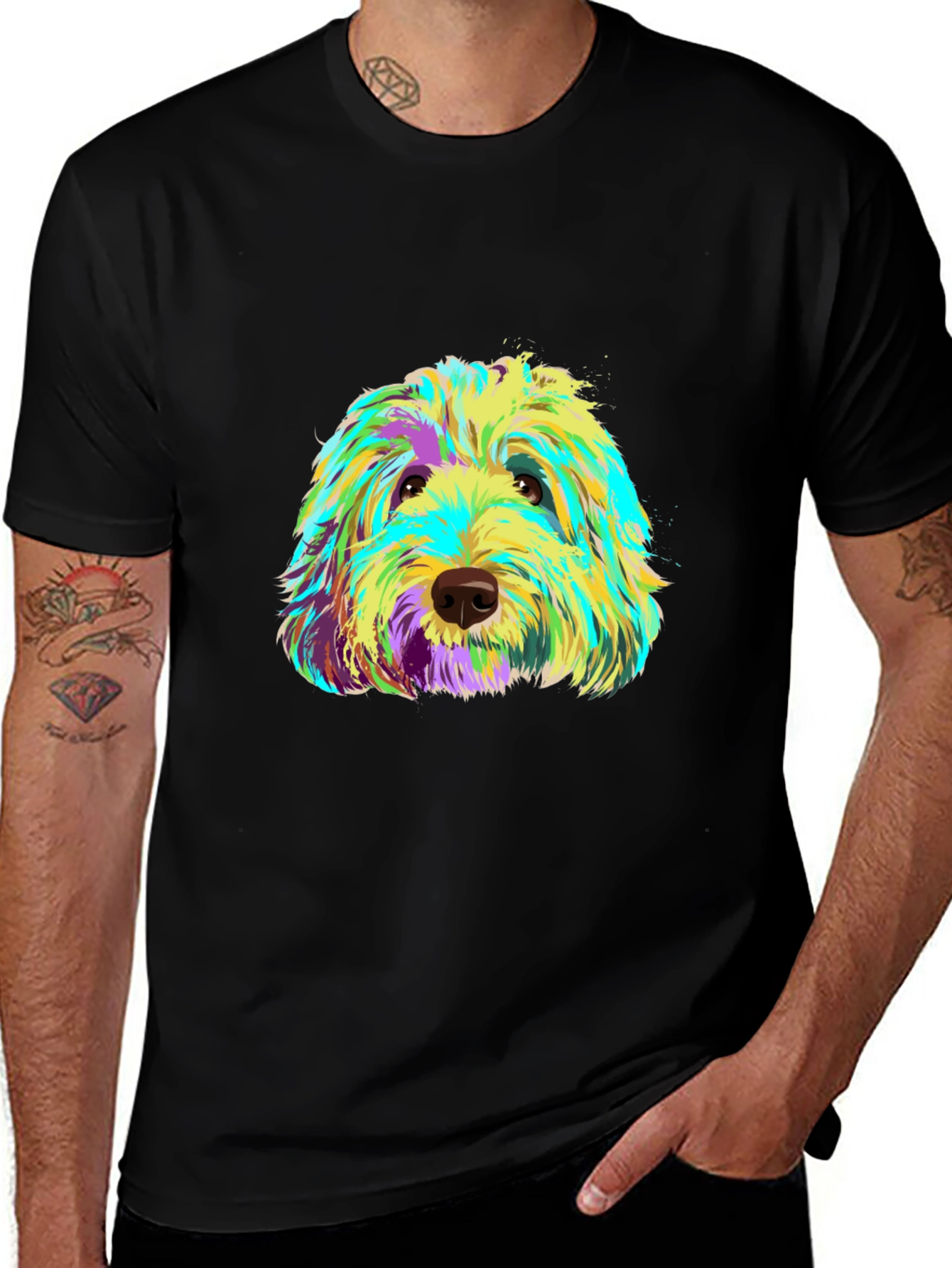 Variant 2 of Colorful Doodle Dog Graphic Tee - Unisex Black T-Shirt