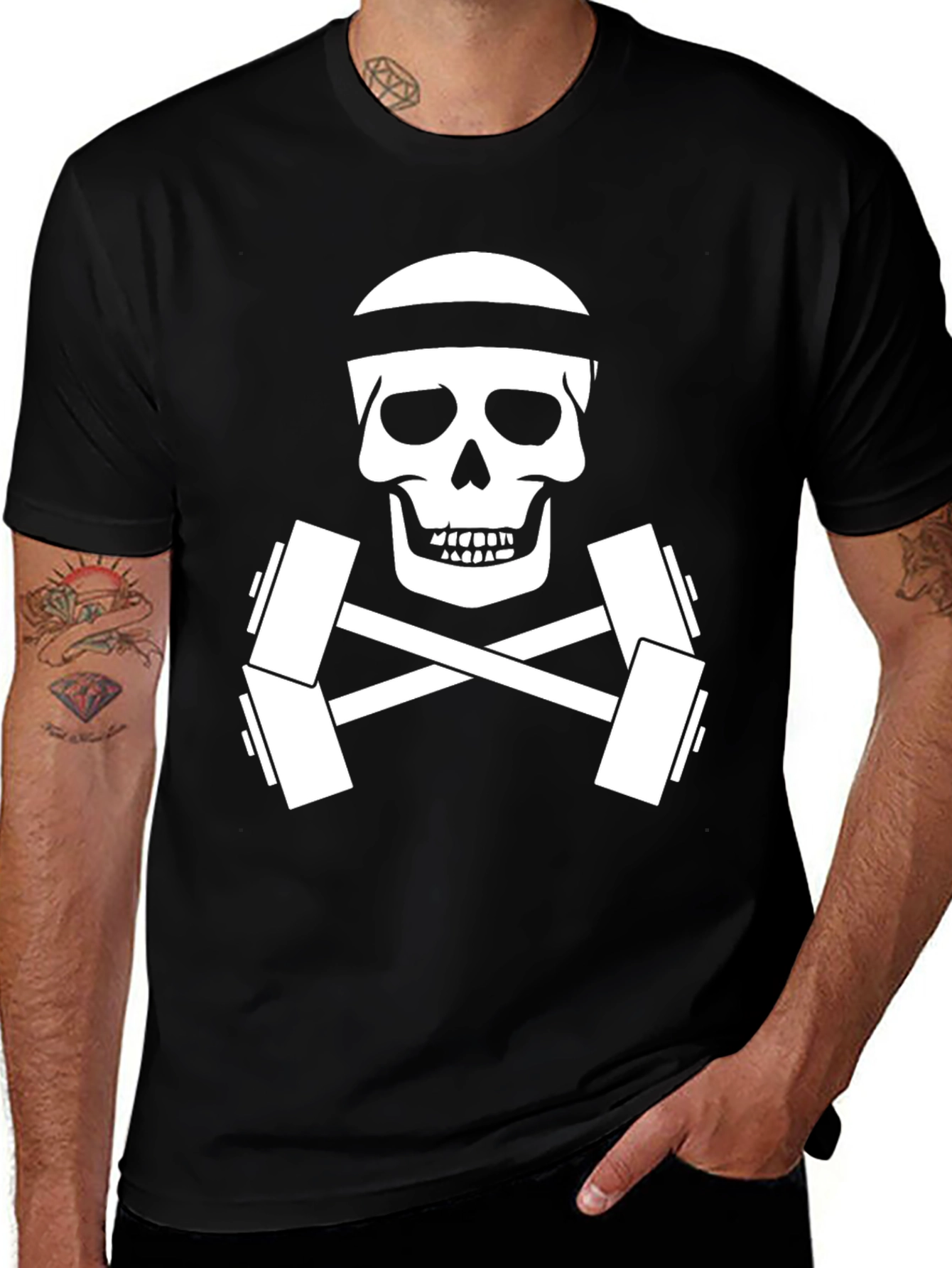 Variant 12 of Skull & Dumbbell Gym T-Shirt - Workout Motivation