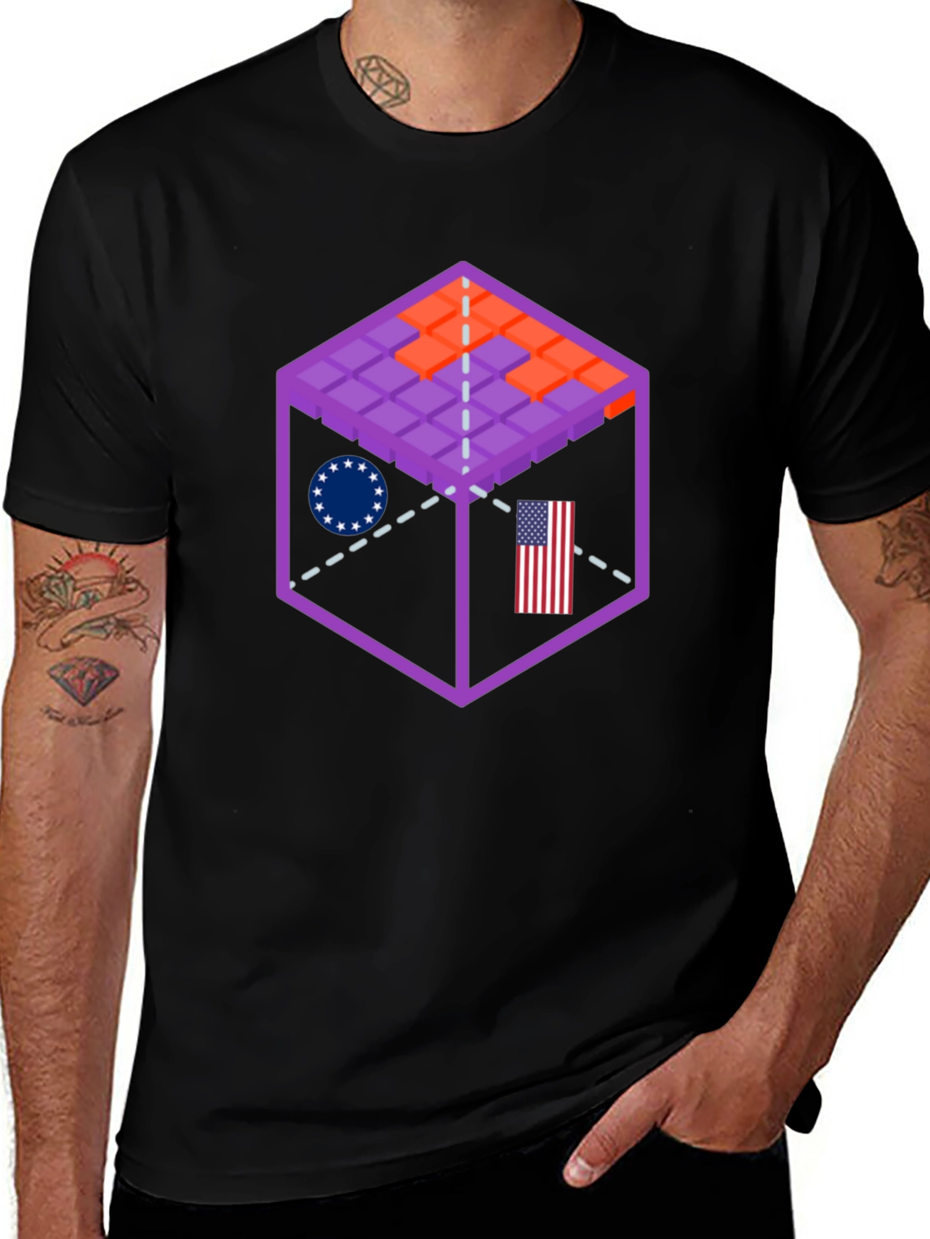 Variant 18 of Abstract Patriotic Cube Graphic T-Shirt