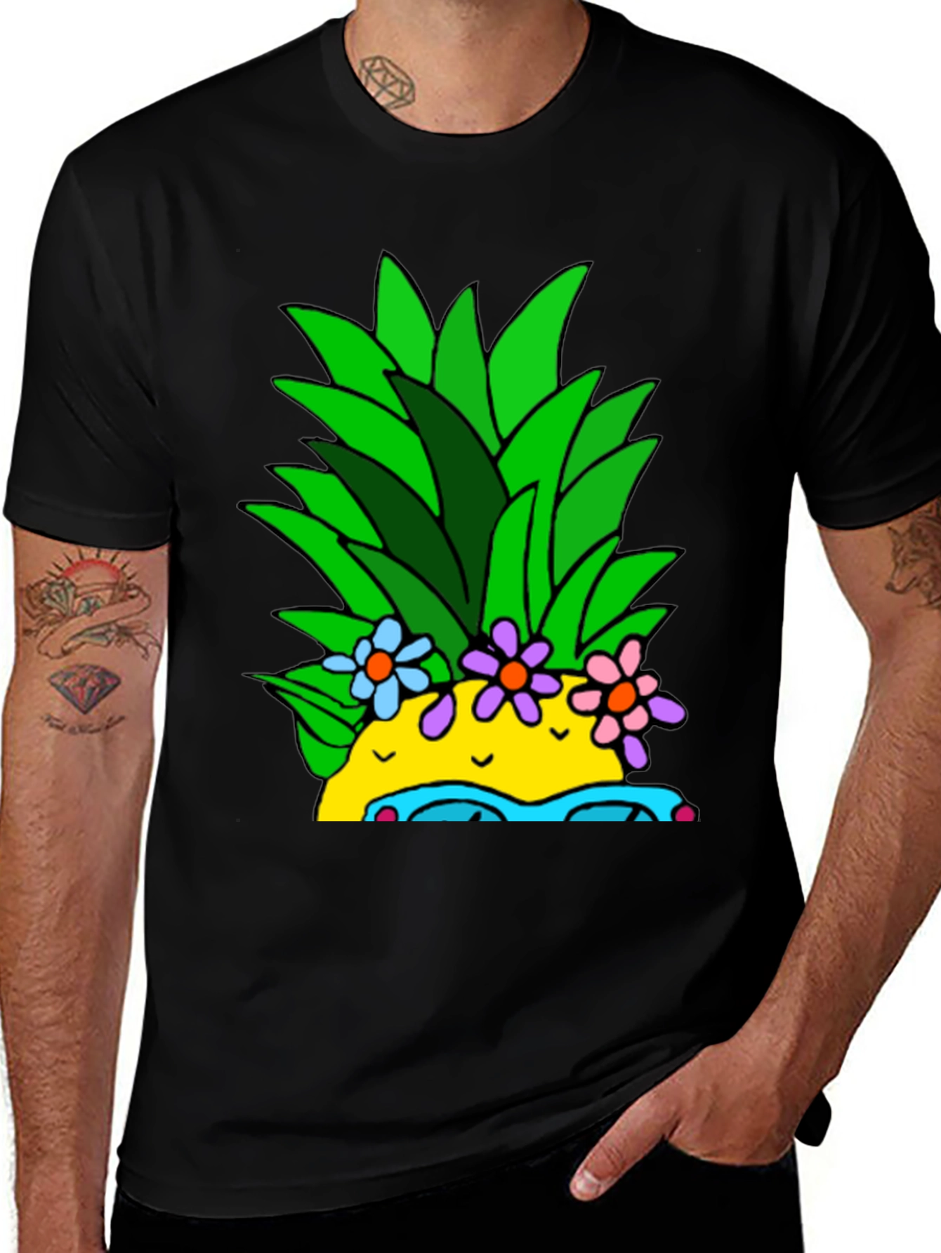 Variant 15 of Pineapple Graphic Tee - Black Cotton T-Shirt