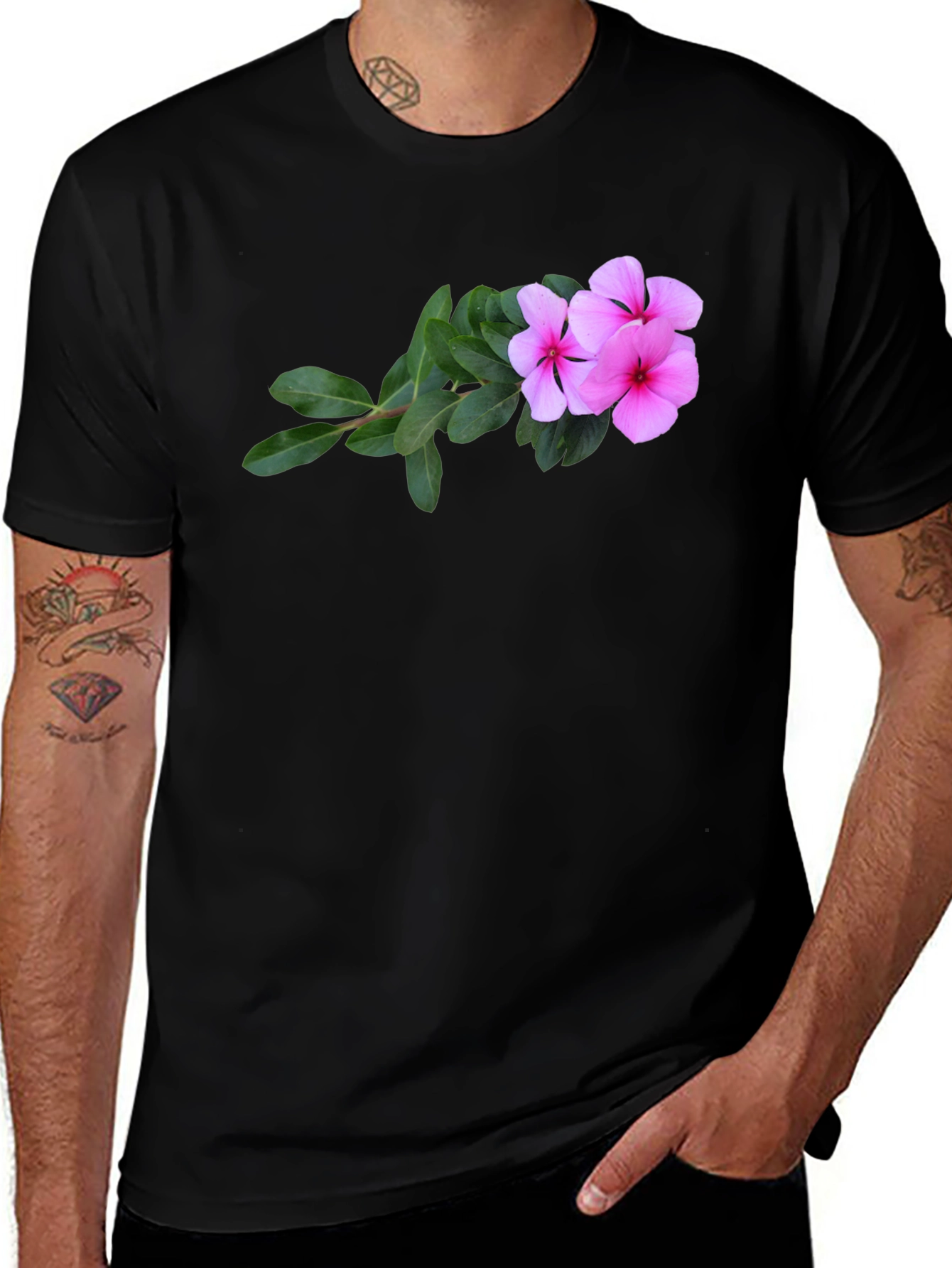 Variant 26 of Black T-Shirt with Pink Flower Design