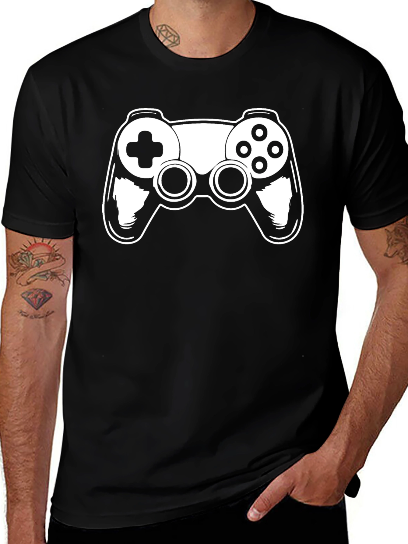 Variant 2 of Gamer's Black T-Shirt with White Controller Graphic