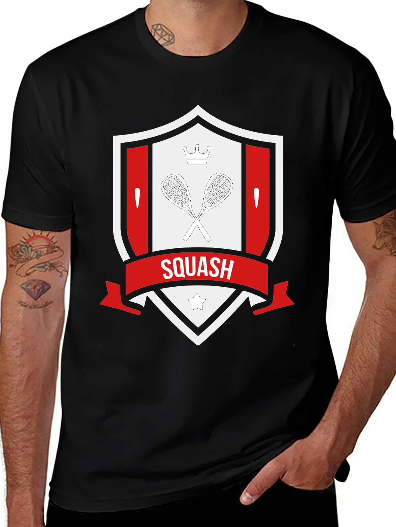 Squash Player T-Shirt - Unique Shield Design