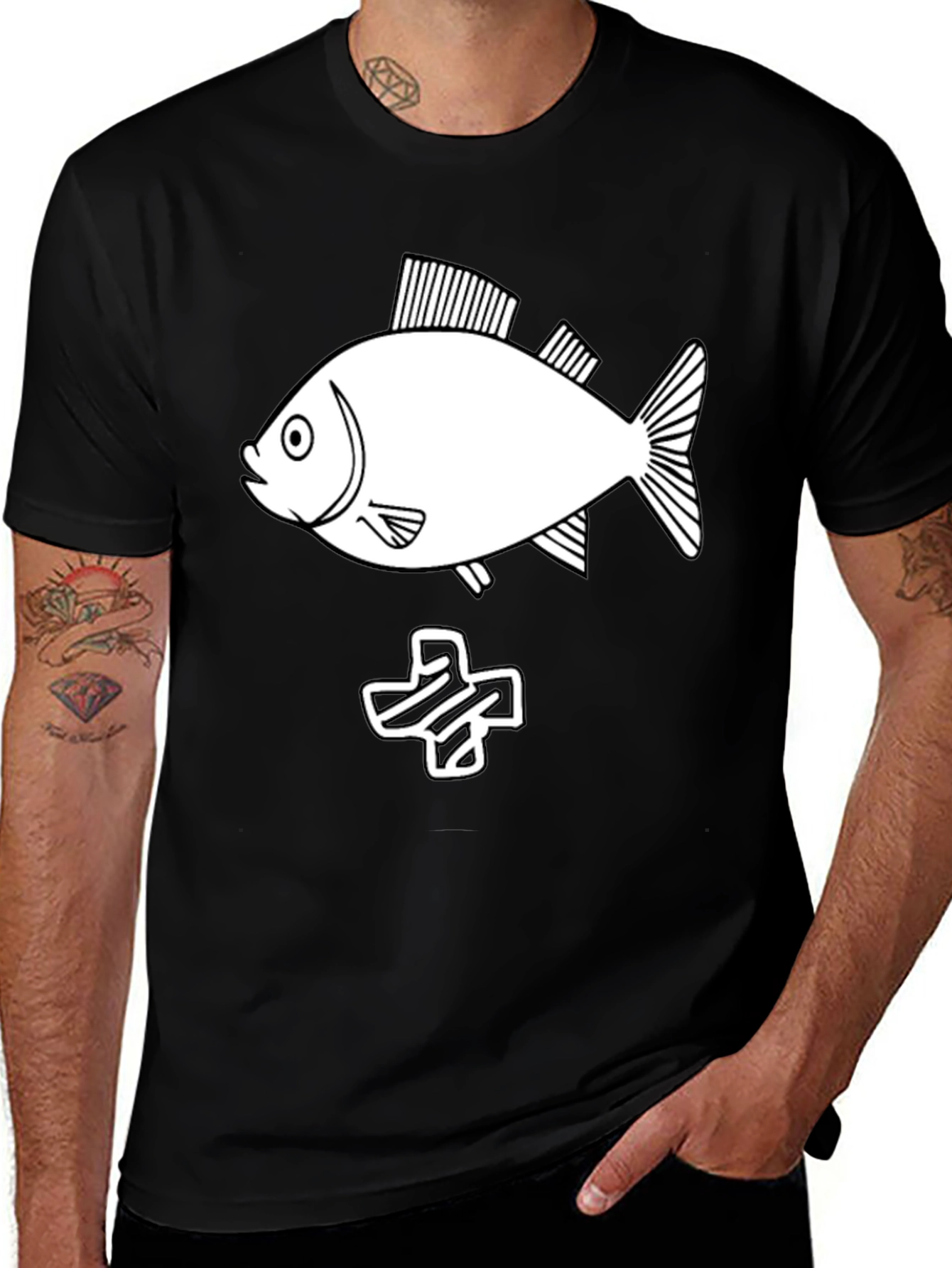 Variant 22 of Fish & Cross Graphic T-Shirt - Black