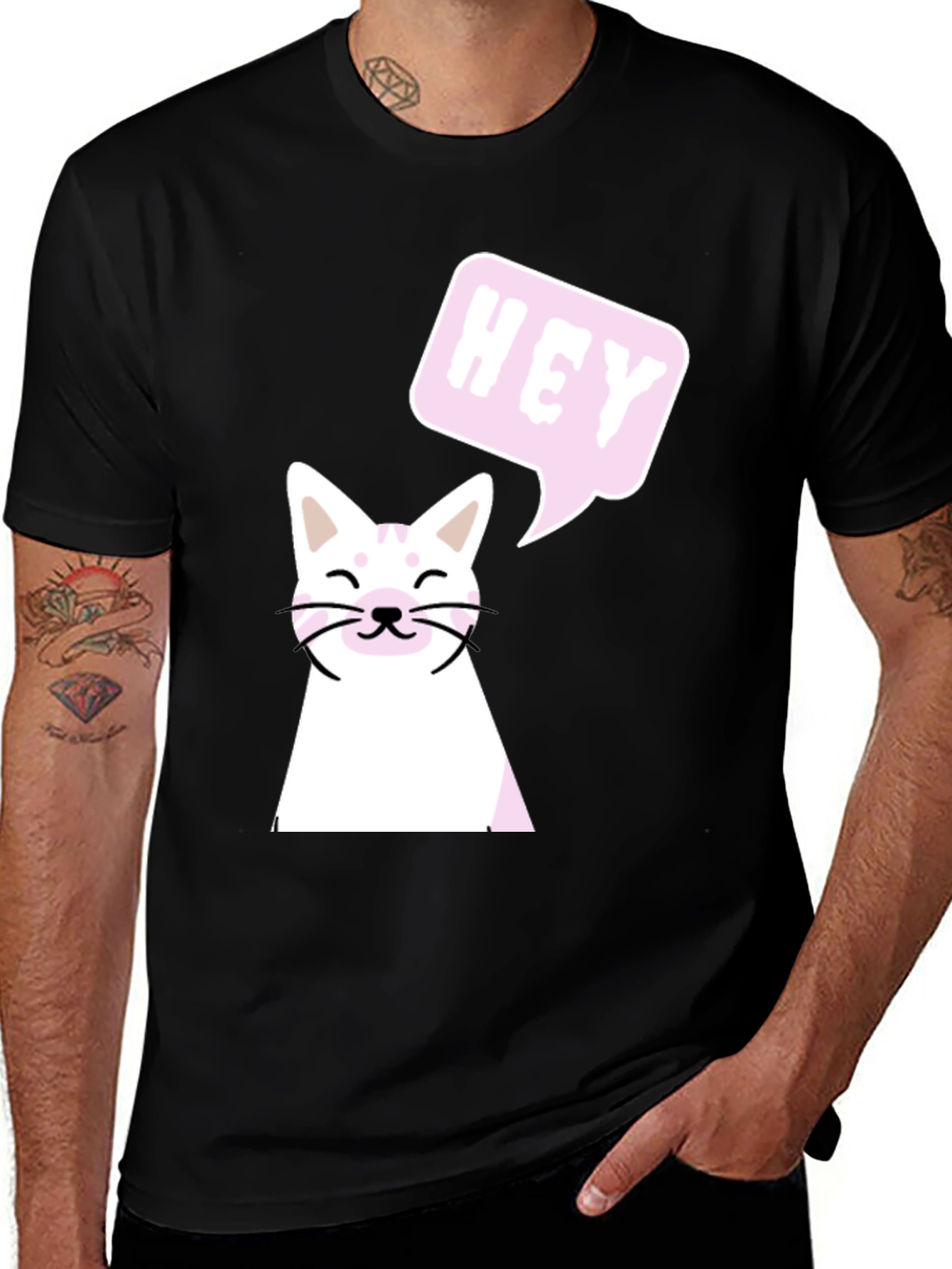 Variant 15 of Cat Hey T-Shirt - Cute Graphic Tee