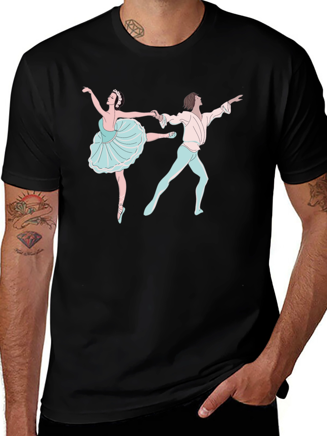 Variant 21 of Ballet Dancers Graphic Tee - Black Cotton T-Shirt