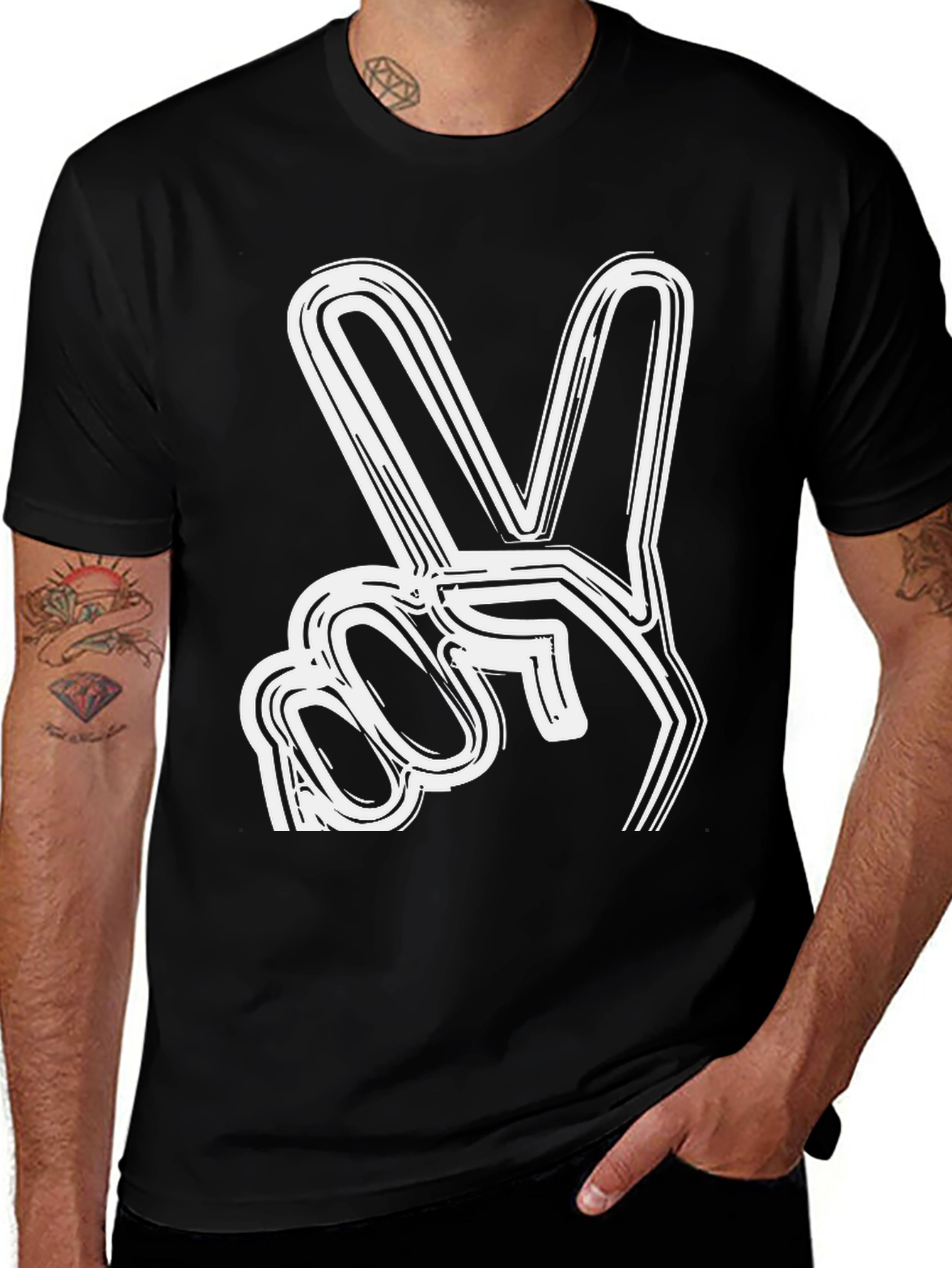 Variant 8 of Peace Sign Graphic Tee - Black Cotton Blend T-Shirt