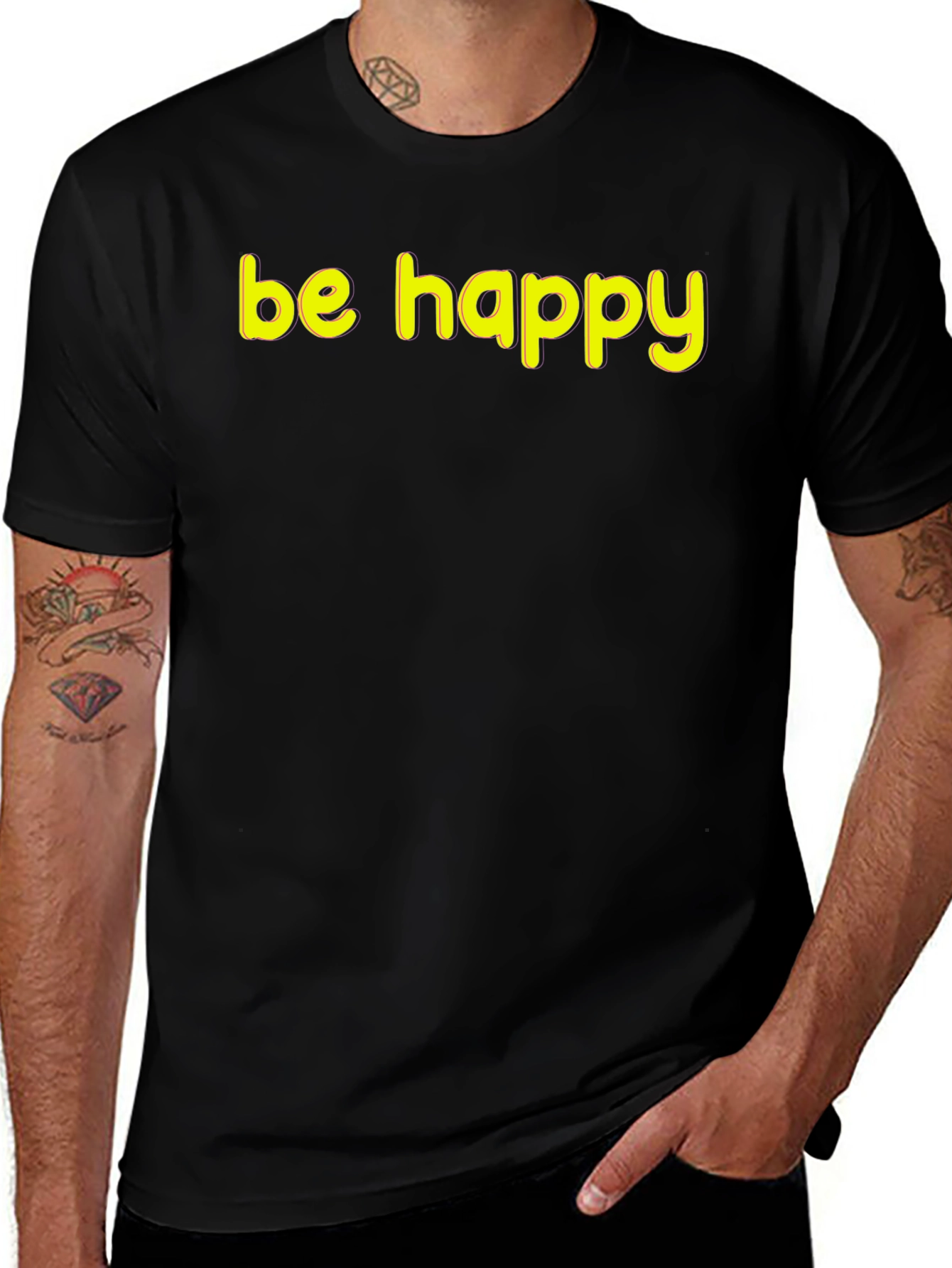 Variant 23 of Be Happy Graphic Tee - Black Cotton T-Shirt