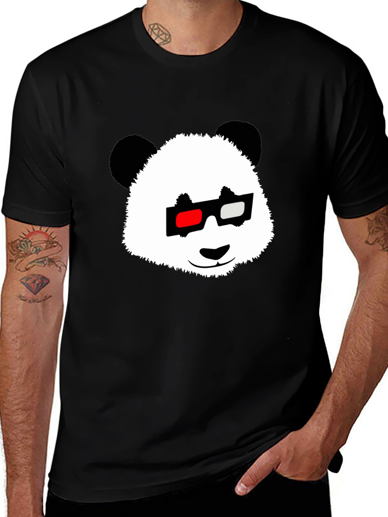Variant 25 of Panda with 3D Glasses Black T-Shirt