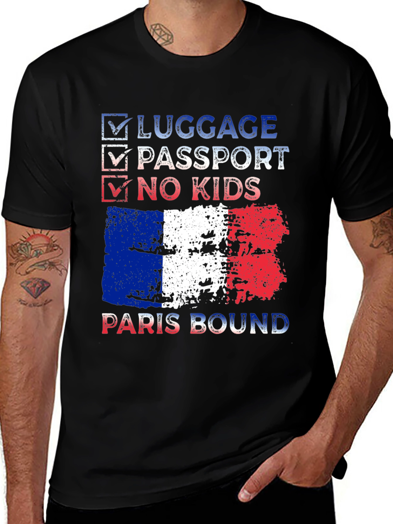 Paris Bound T-Shirt - Luggage, Passport, No Kids