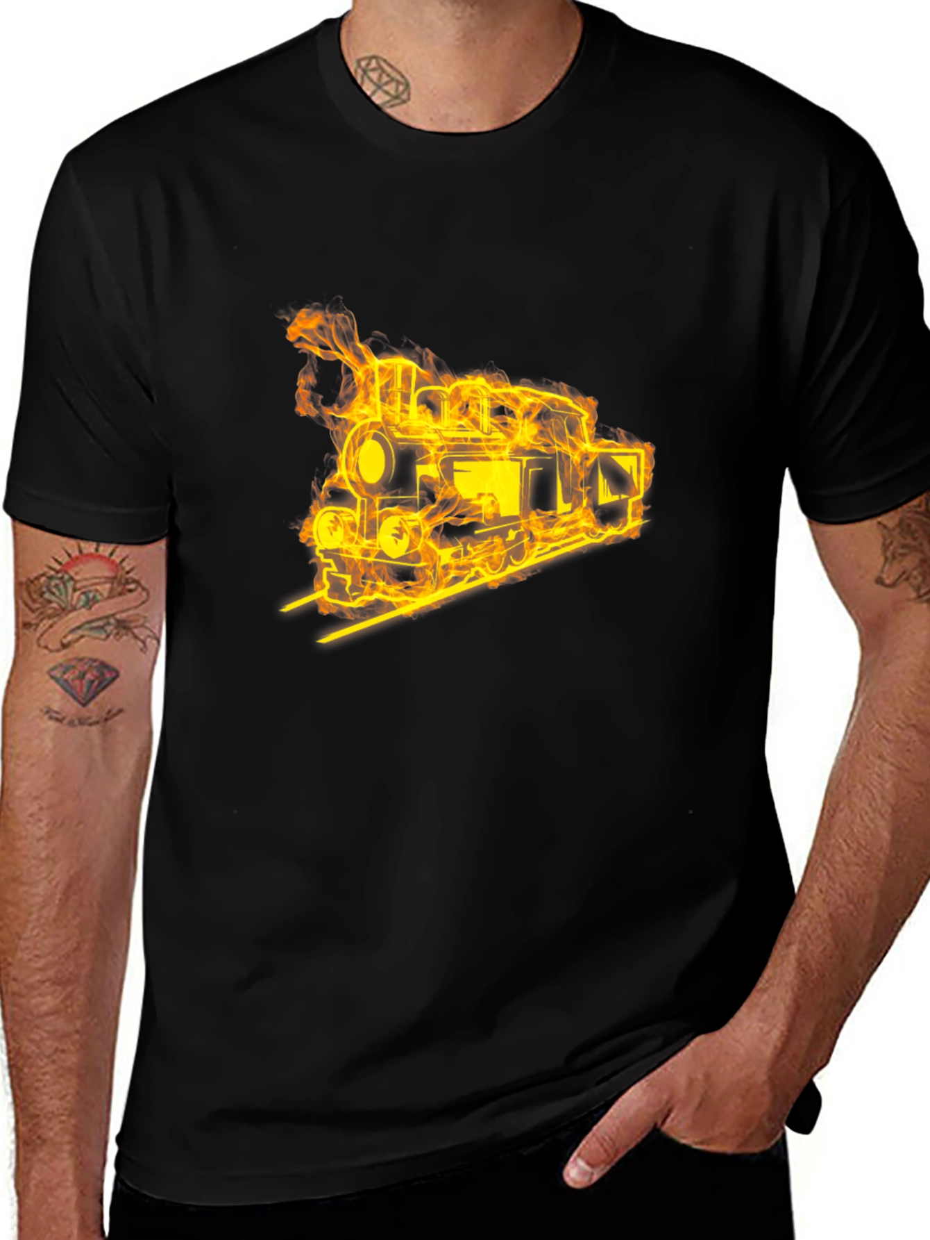 Variant 22 of Burning Train Graphic Tee - Cool Black T-Shirt