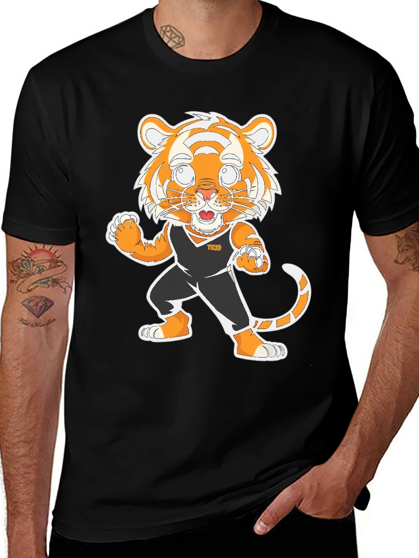 Variant 29 of Tiger Cartoon Graphic Tee - Black