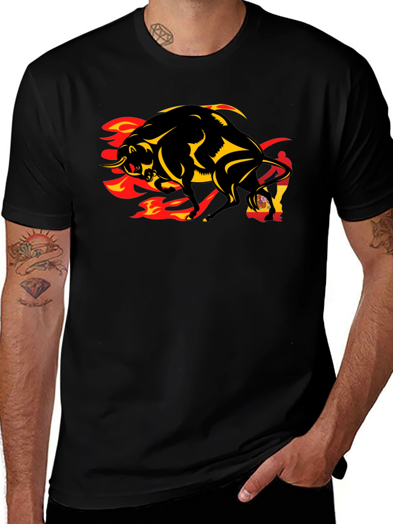Variant 23 of Fiery Bull Graphic Tee - Black