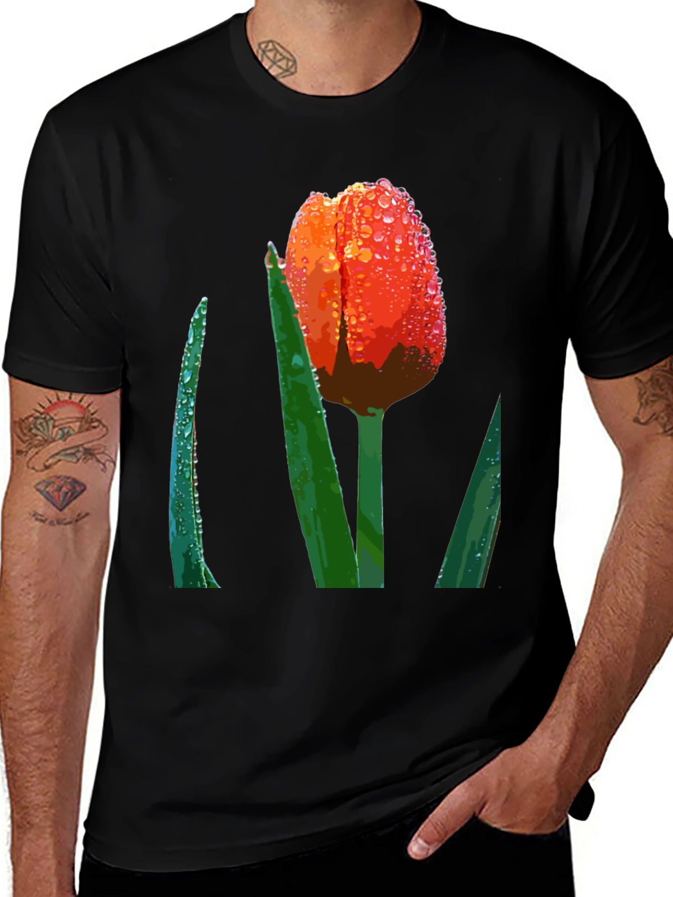 Variant 11 of Tulip Dewdrop Graphic Tee - Unique Floral Design