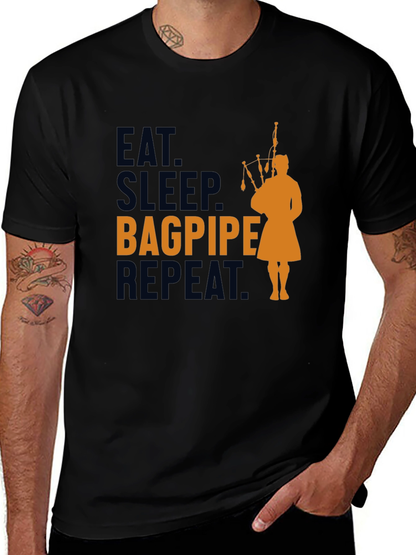 Variant 11 of Eat Sleep Bagpipe Repeat Black T-Shirt