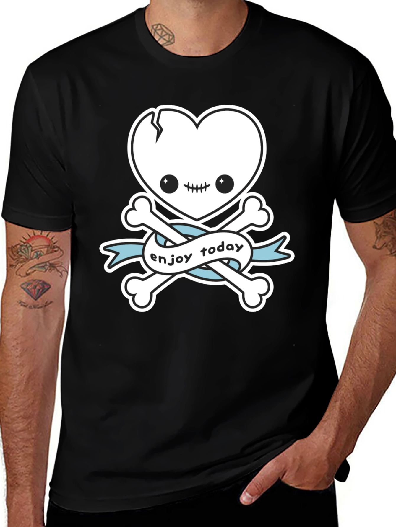 Variant 16 of Enjoy Today Heart Skull & Crossbones Graphic T-Shirt