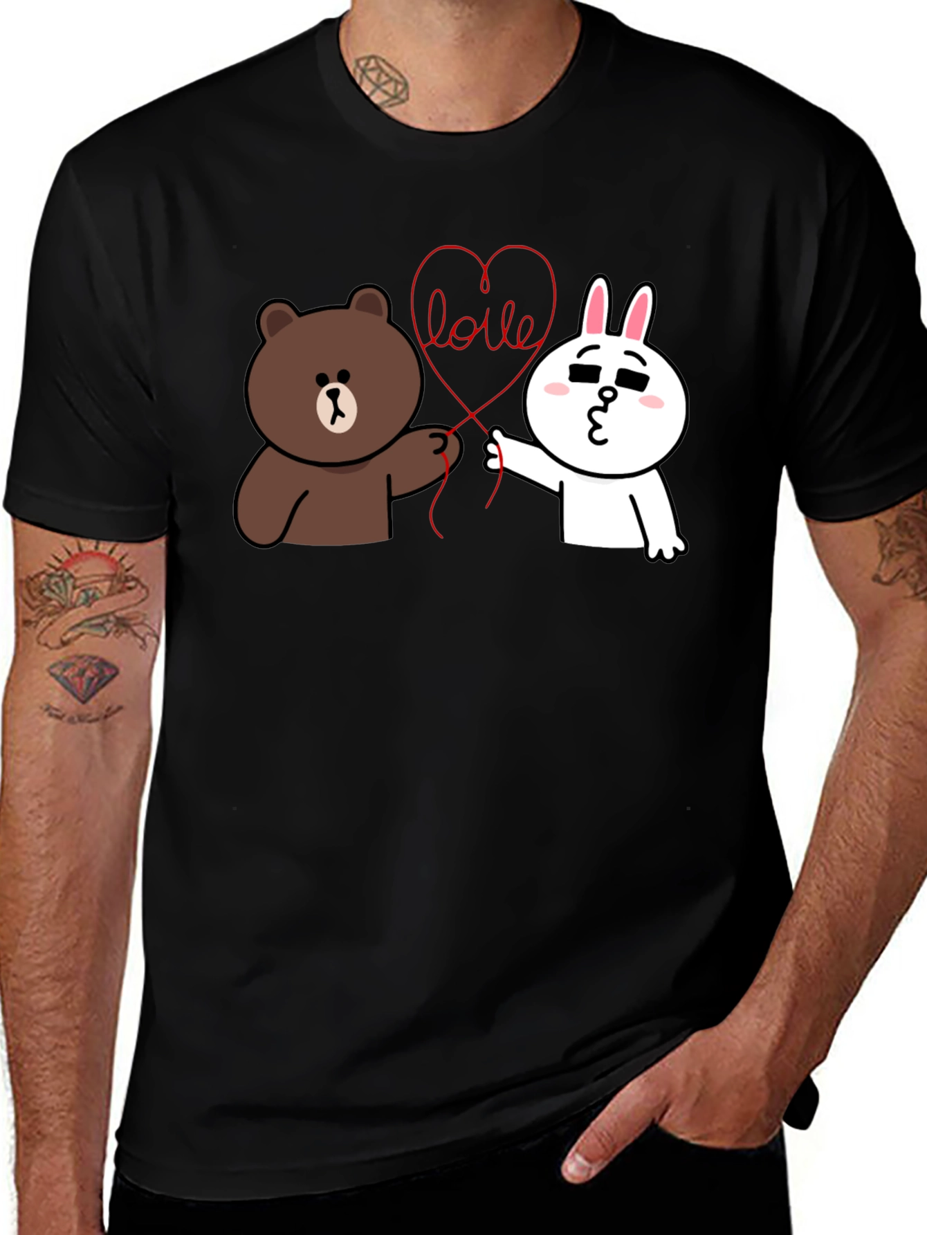 Variant 4 of Cute Cartoon Love Graphic Black T-Shirt