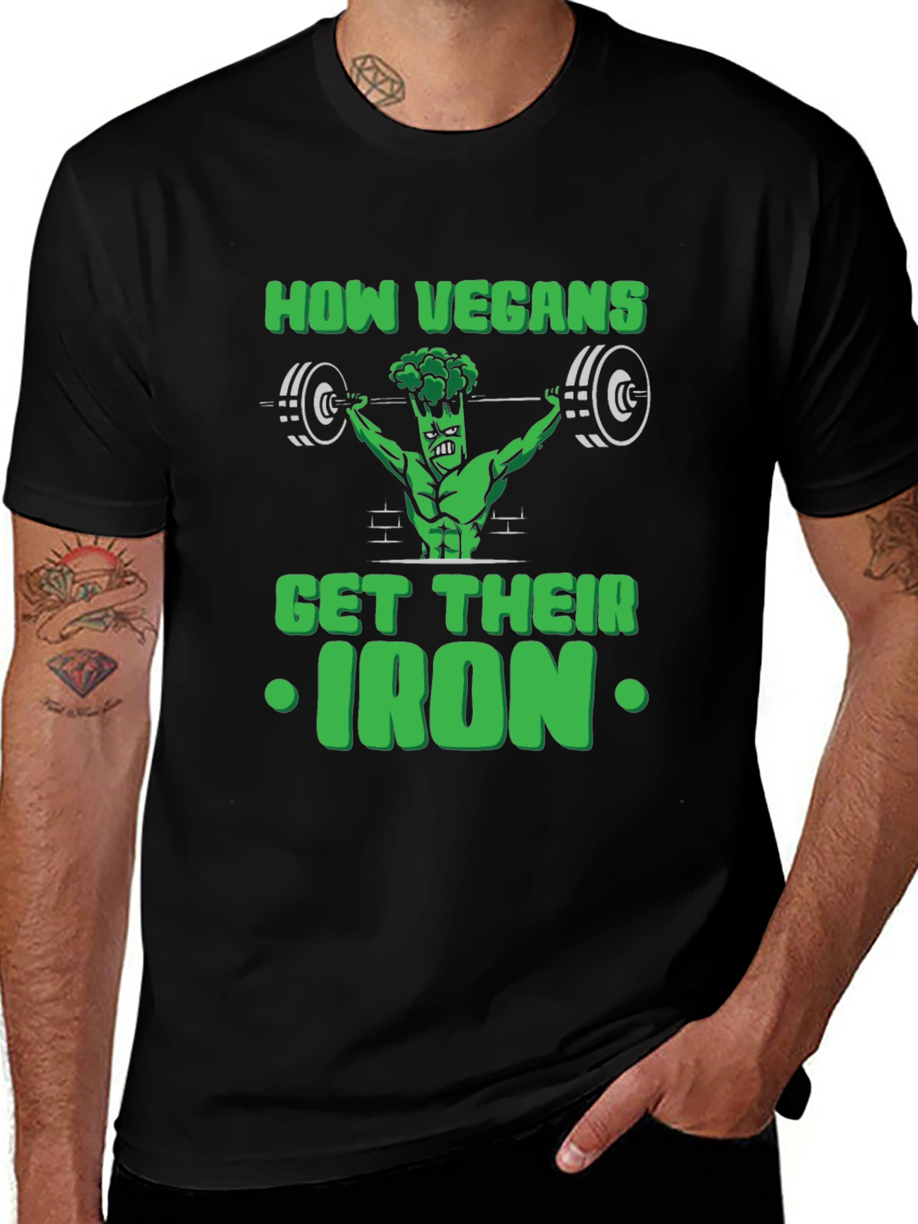 Variant 15 of Vegan Iron T-Shirt - Broccoli Bodybuilder Tee