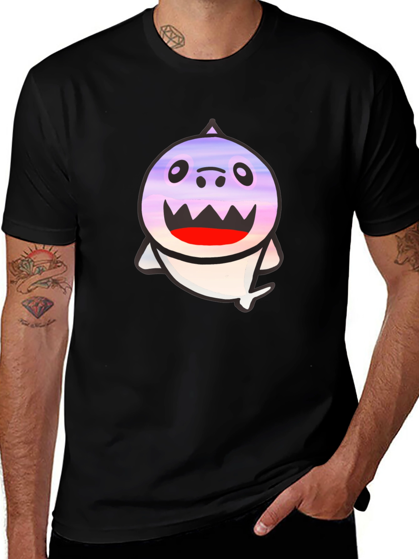 Variant 15 of Cute Cartoon Shark Graphic Black T-Shirt
