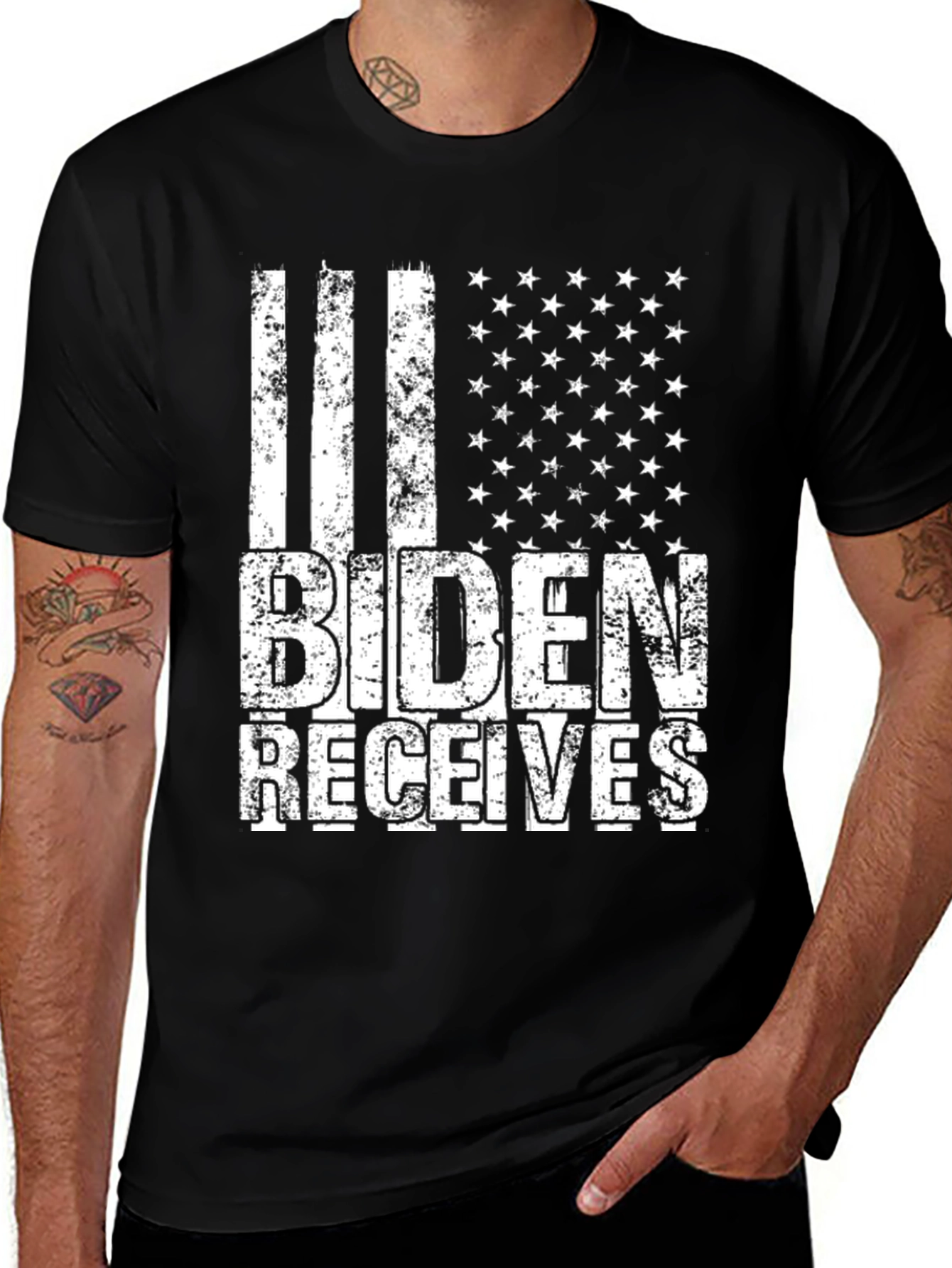 Variant 7 of Biden Receives T-Shirt - Patriotic American Flag Graphic Tee